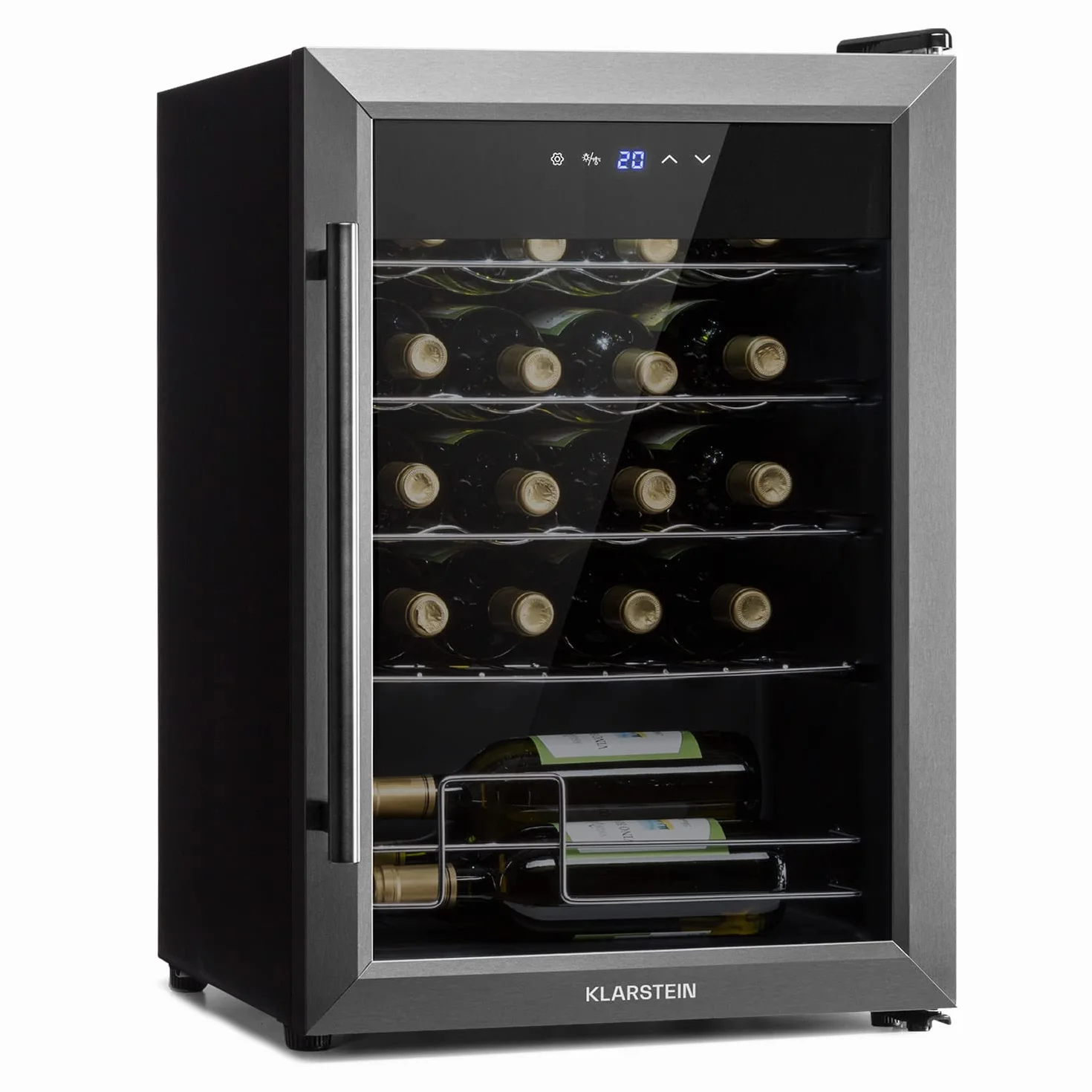 Klarstein Ultimo Uno - Vinoteca, Nevera para vinos con regulador de temperatura entre 5 y 8 °C, Control táctil, Iluminación interior LED, Espacio para 20 botellas, 53 litros de volumen, Negro