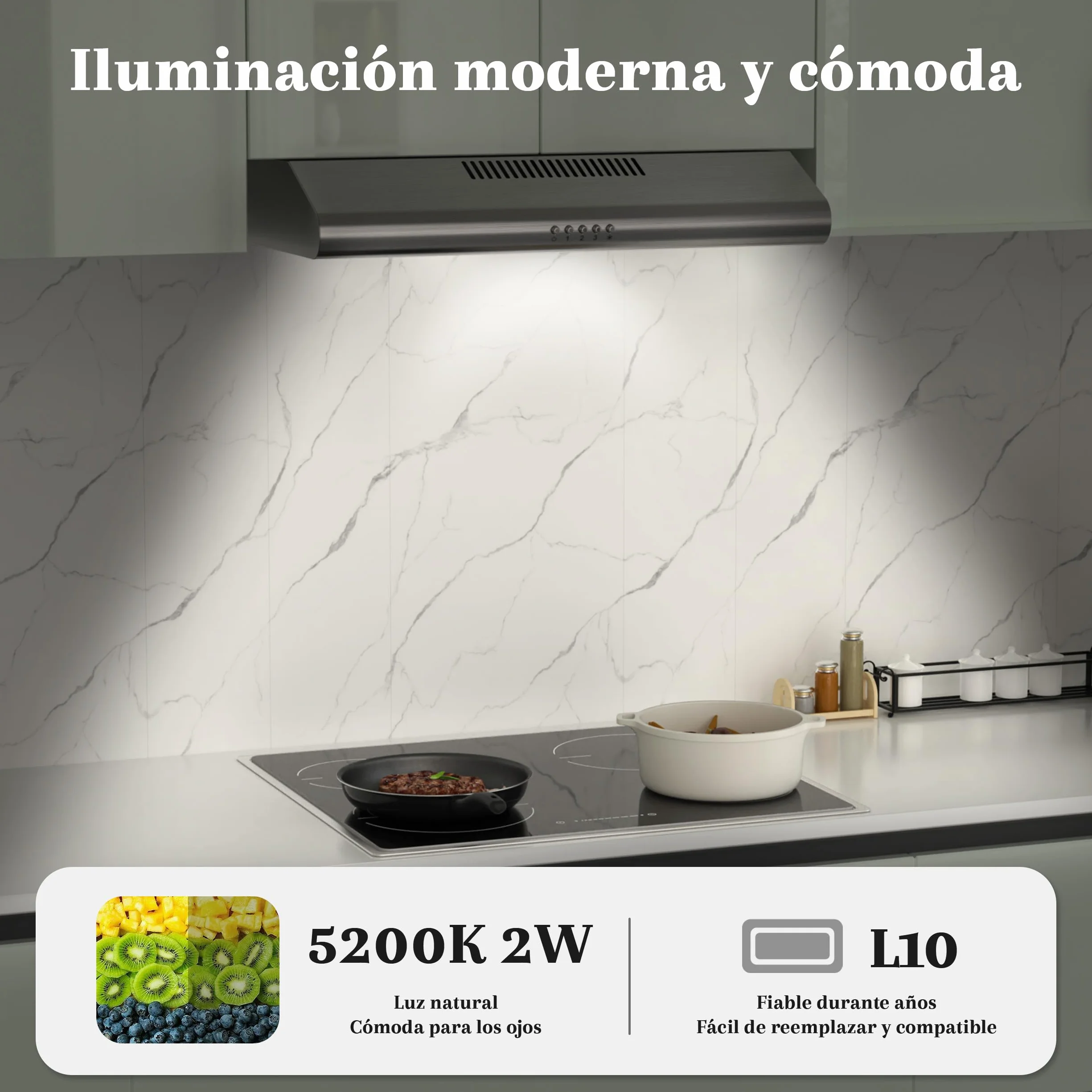 FIREGAS Campana Extractora 60cm A++, Motor Brushless Silencioso 46dB, Capacidad 319m³/h, Acero Inoxidable, Salida Superior/Trasera o Recirculación, Incluye 2 Filtros de Carbón