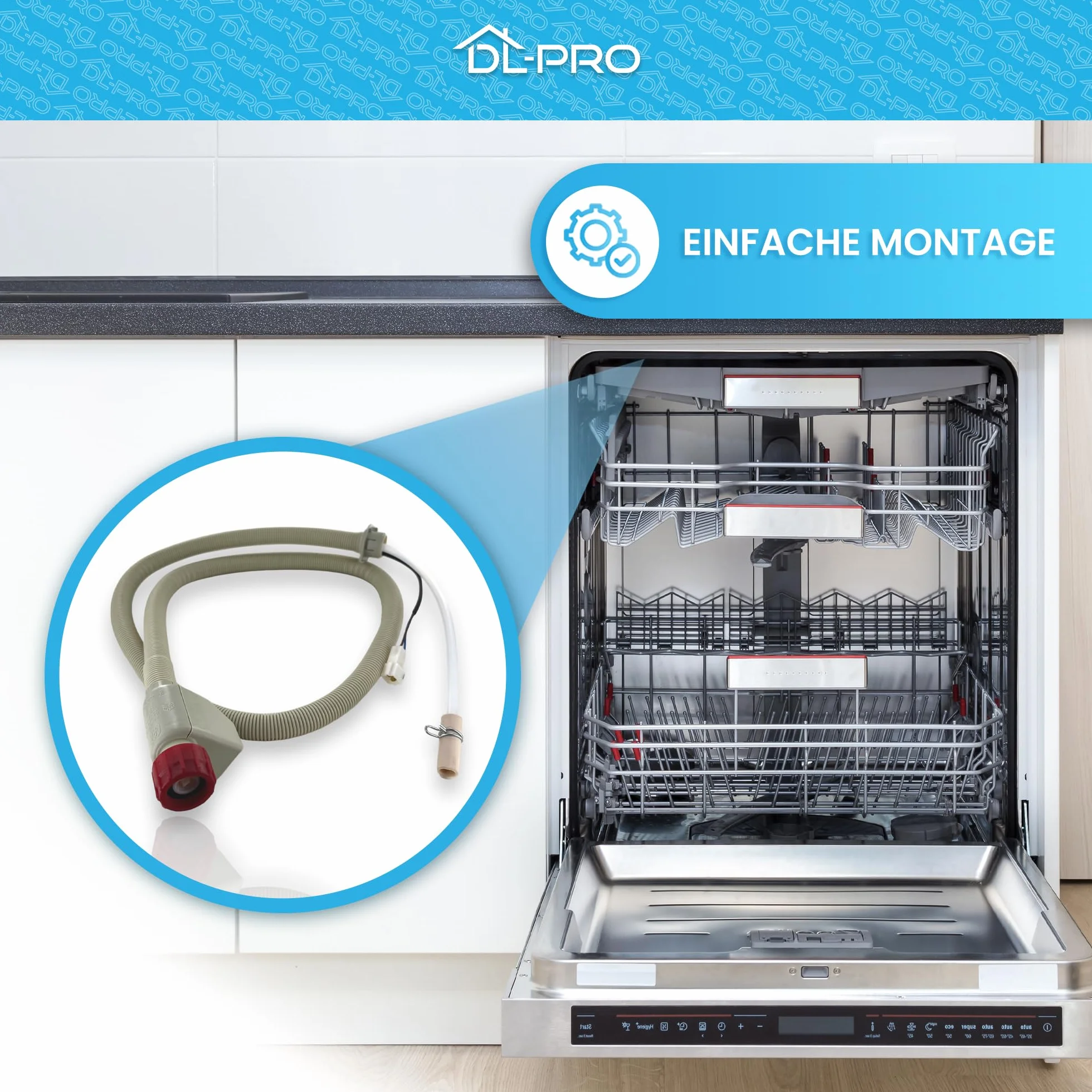 DL-pro Manguera de entrada de agua 1,5m para lavavajillas y lavaplatos para AEG Electrolux Juno 14018058901/6 140180589016 14018058901 Aquastop