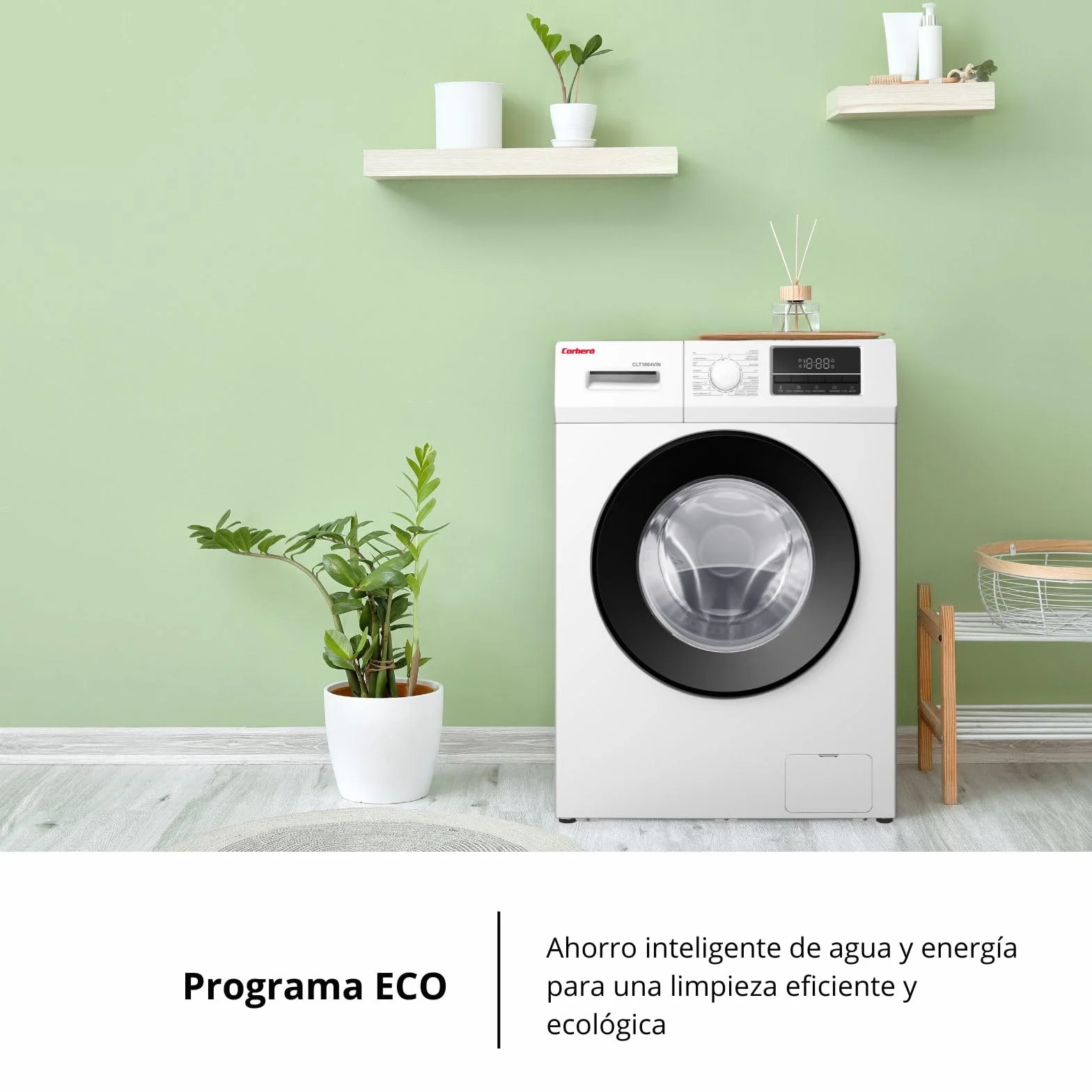 Corbero - Lavadora Carga Frontal Premium10 Kg | CLT1004VIN |1400 Rpm Motor Inverter | 16 Programas con Vapor | Inicio diferido 3-24 Horas | Lavado Rápido | Puerta XXL | E.Energética A | Blanco