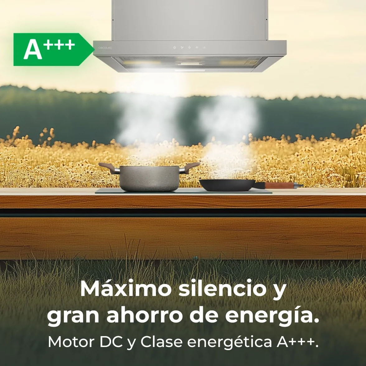 Cecotec Campana Extractora Telescópica 60cm Bolero Flux TLT 604000 Inox A+++, 415m³/h, Motor DC, Touch Control