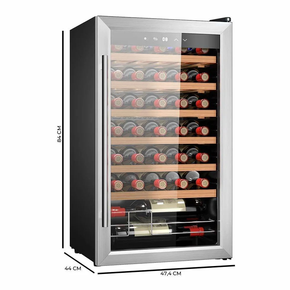 Cecotec Vinoteca 34 botellas Bolero grandsommelier 34030 inox compressor, 80 L, Enfriamiento por compresor, Temperatura regulable de 5 a 18ºC, Control táctil, Display, LED interior.