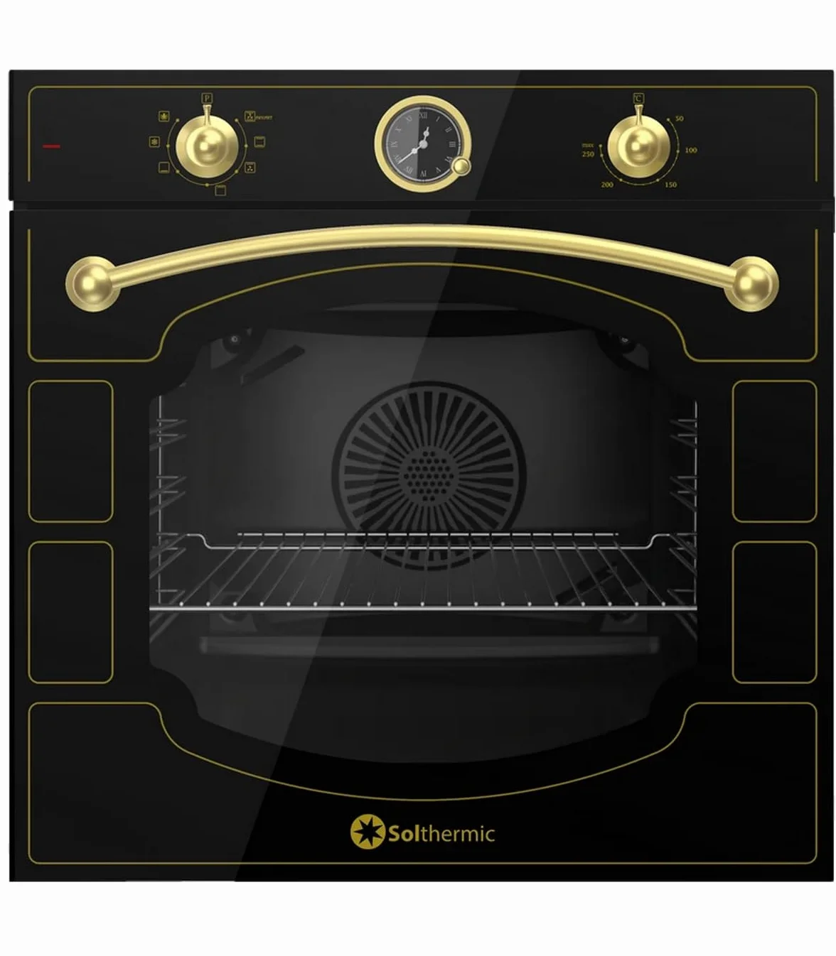 CONJUNTO ENCIMERA GAS + HORNO ELECTRICO MULTIFUNCION/ESTILO RUSTICO NEGRO CON MANDOS DORADOS/ANCHO 60 CMS/ENCIMERA 4 FUEGOS/HORNO 64 L.