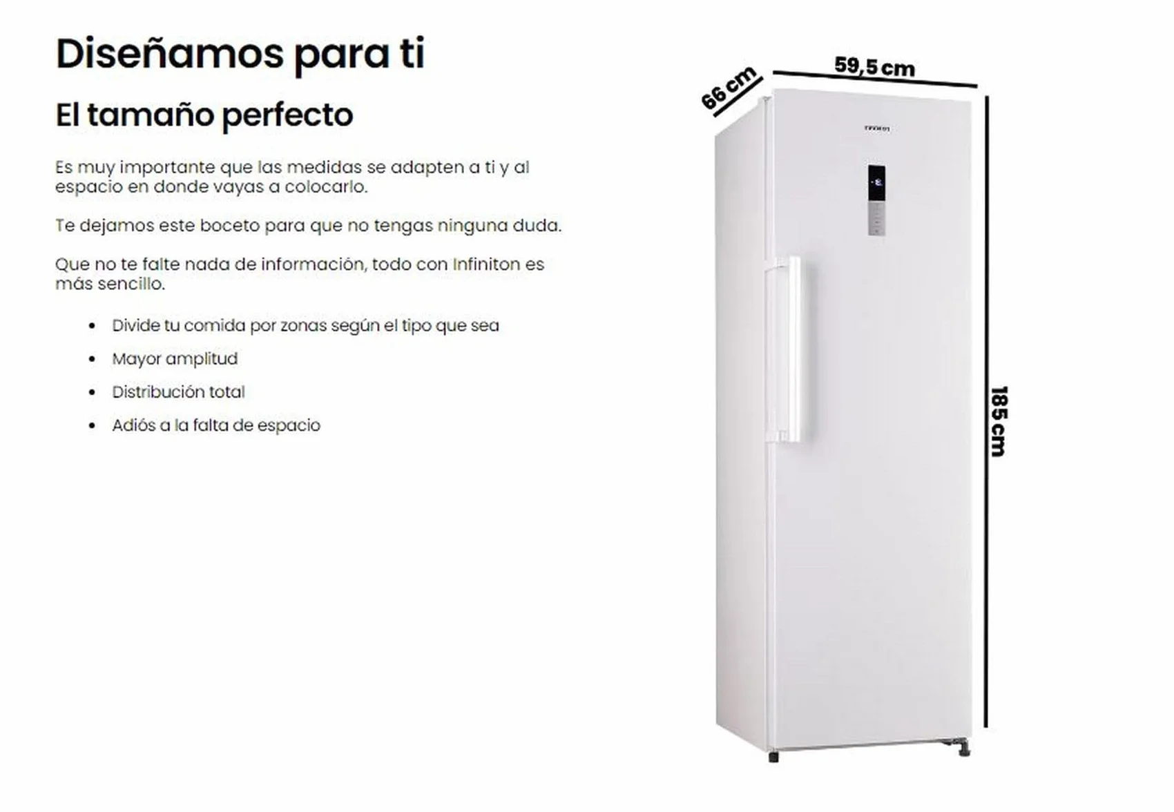 INFINITON Congelador Vertical CV-265L85, 282 Litros, 185 cm, No Frost, E, No Frost Technology, Fast freezing,Alarma óptica y acústica de puerta abierta, Fabricador de hielo (Blanco || CV-265L85WEM)