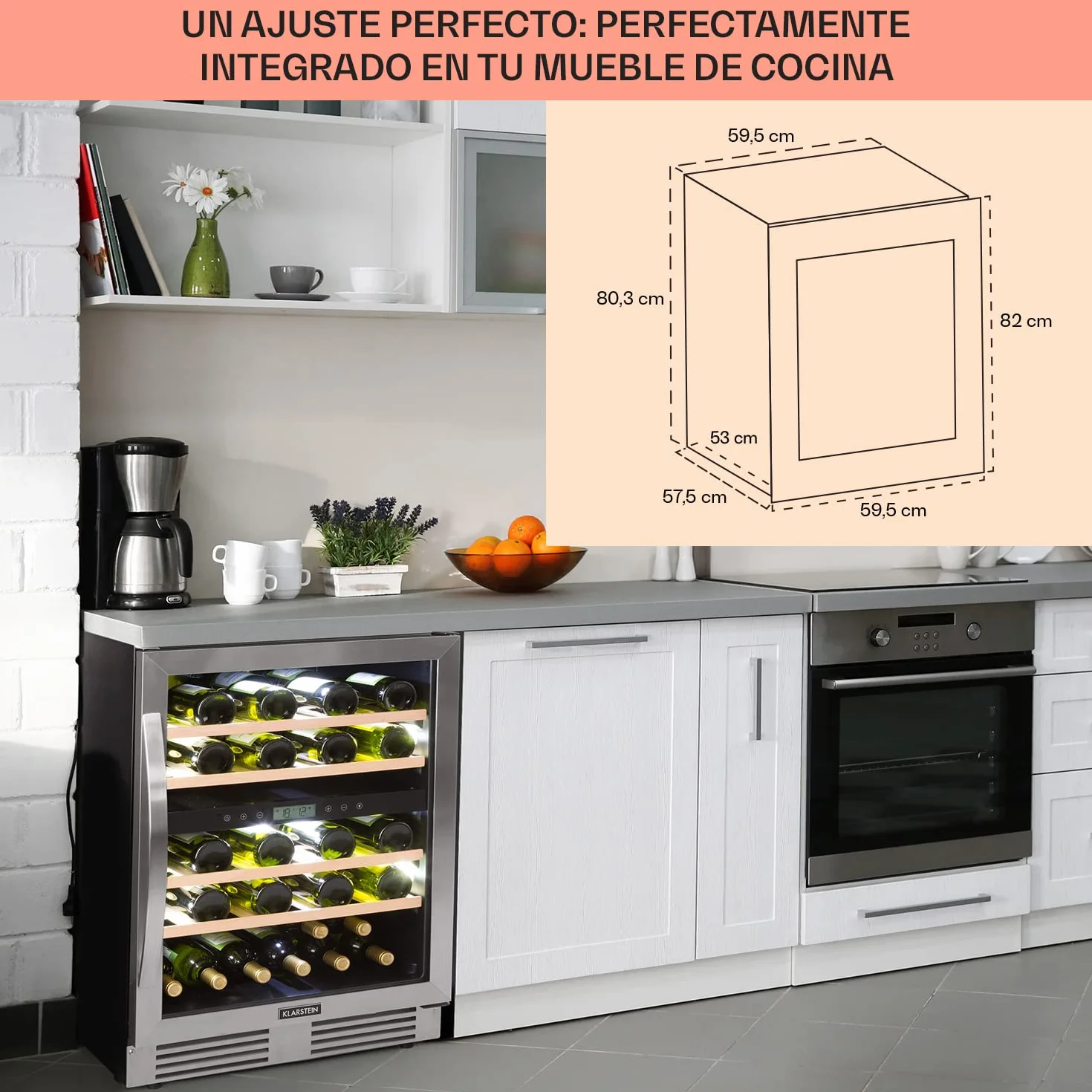 Klarstein Vinoteca para Vinos de 129L Nevera Vino Zona Doble, Botellas Vino, Proseco y Cervezas, Vinoteca Pequeña Puerta Cristal para Interior y Exterior, Nevera para Vinos Capacidad 43 Botellas