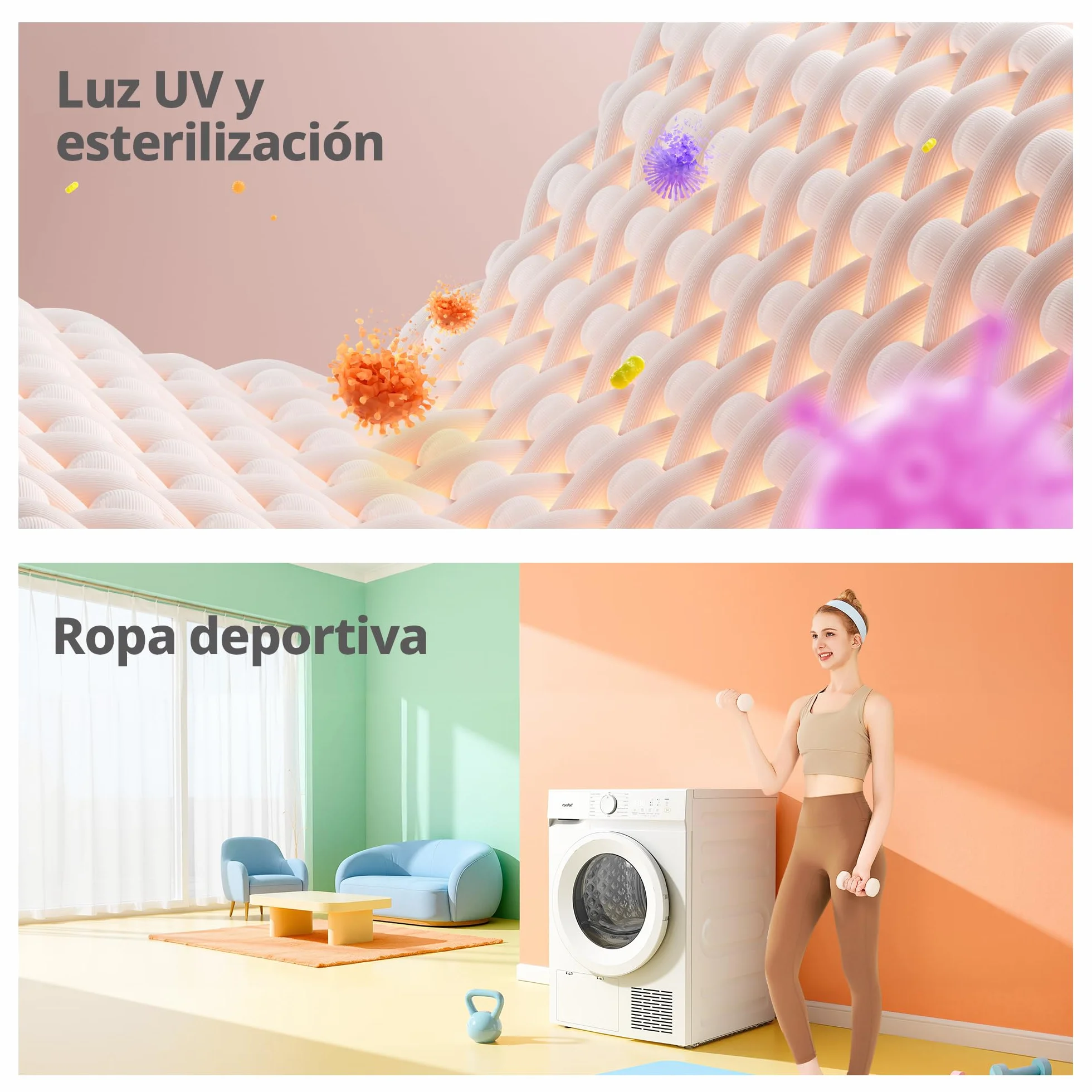 COMFEE' Secadora de Ropa 8 kg, Clase D, Secado rápido, 15 programas, Secado Anti Arrugas, Bomba de Calor, Función de refresco, CD08EHP05W, blanco