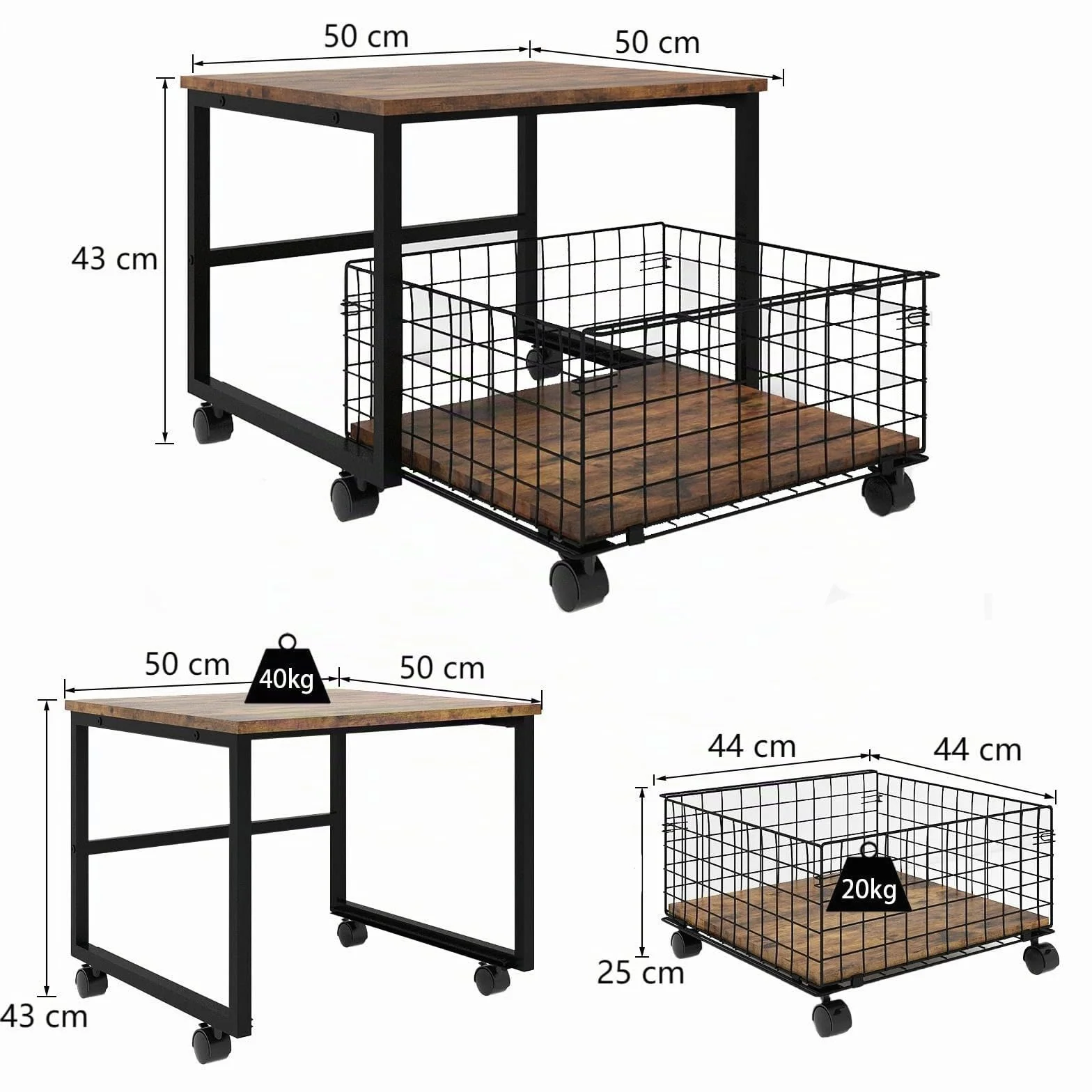 PUNCIA Soporte de Frigorífico con Cesta Metálica Base Móvil para Refrigerador con Ruedas Mueble Congelador Estantería para Nevera con Cesta Extraíble de Almacenamiento para Cocina Salón Oficina Retro