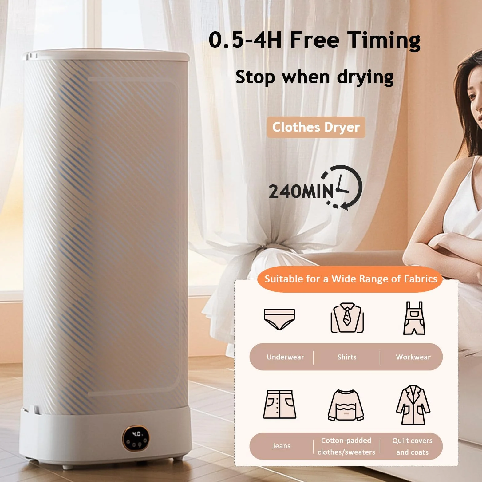 Secadora portátil, Secadora eléctrica con función de Planchado a Vapor y Temporizador de 240 Minutos, Secadora a Vapor Inteligente Plegable para Ropa y Telas, rápida y fácil de Usar