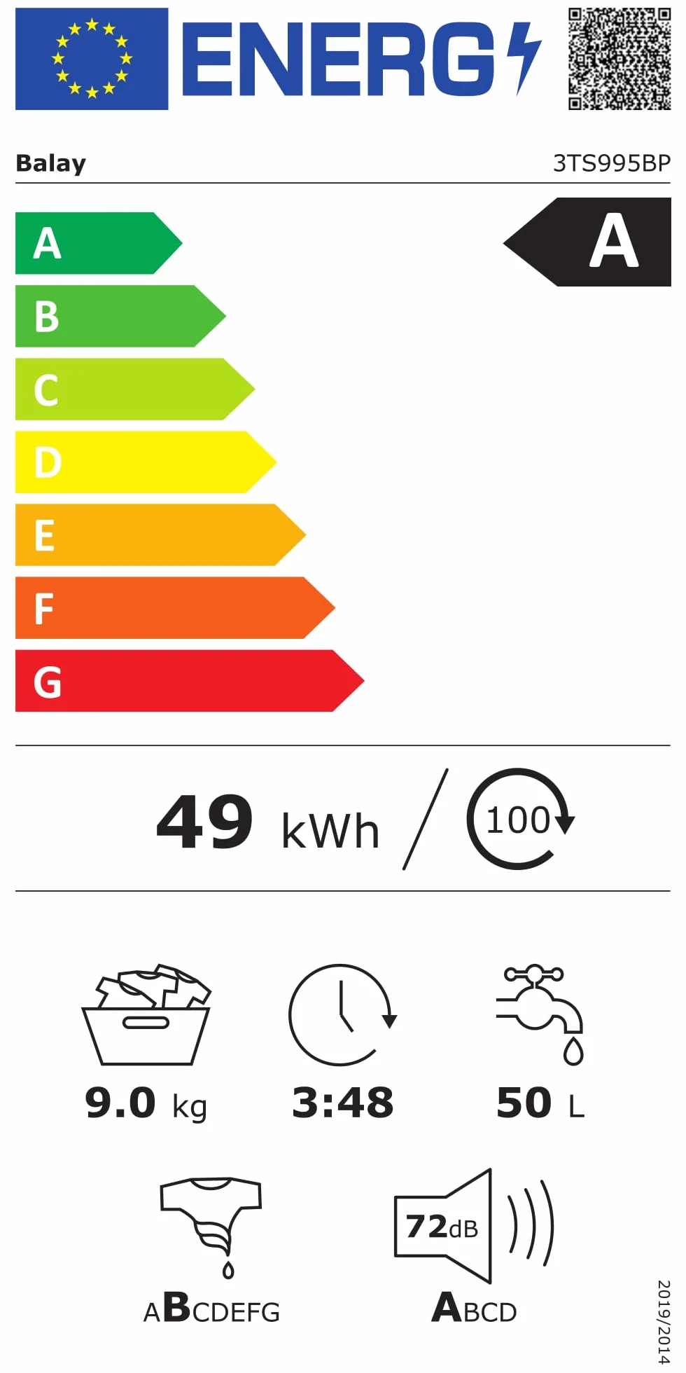 Balay Lavadora Libre Instalación 9 kg Display Táctil 3TS995BP