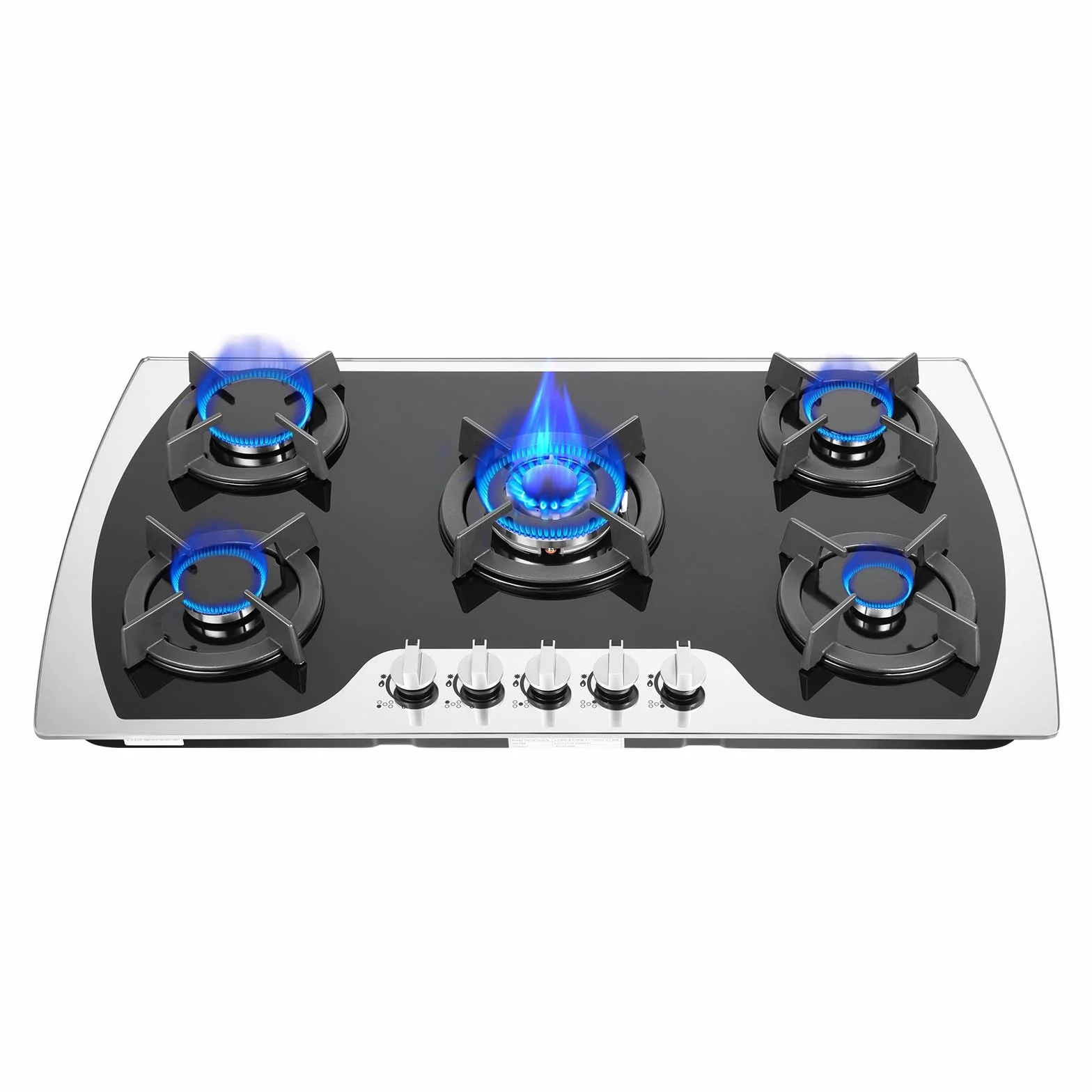 Cocina de gas de 5 zonas, 90 cm, autosuficiente, 5 focos, gas natural/propano, para cocina comercial en hogares o