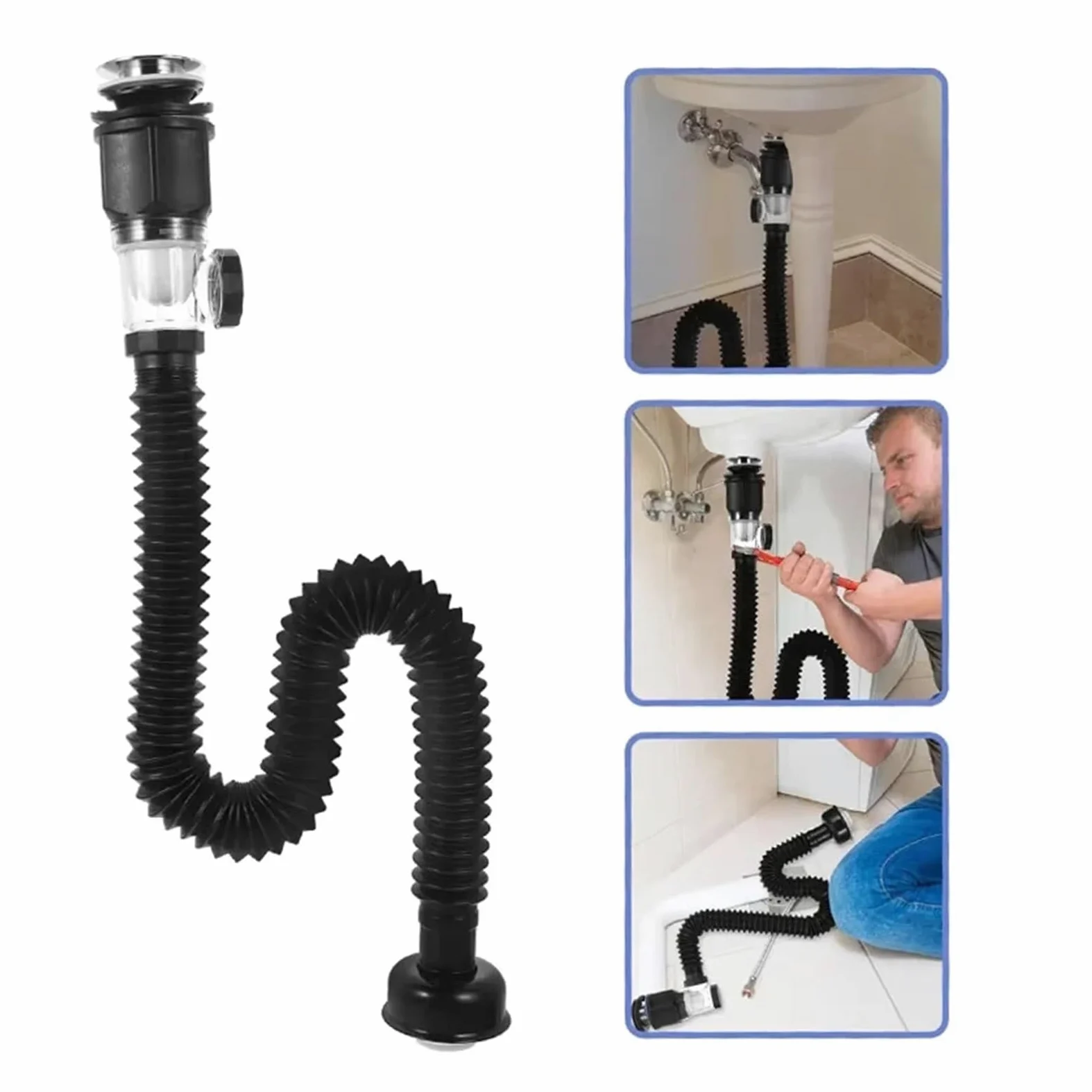 Manguera De Drenaje For Fregadero De Cocina, Aislamiento De Olores, Lavabo, Lavabo, Accesorios Universales For Tuberías De Drenaje Horizontal Y Vertical(White-3PCS)
