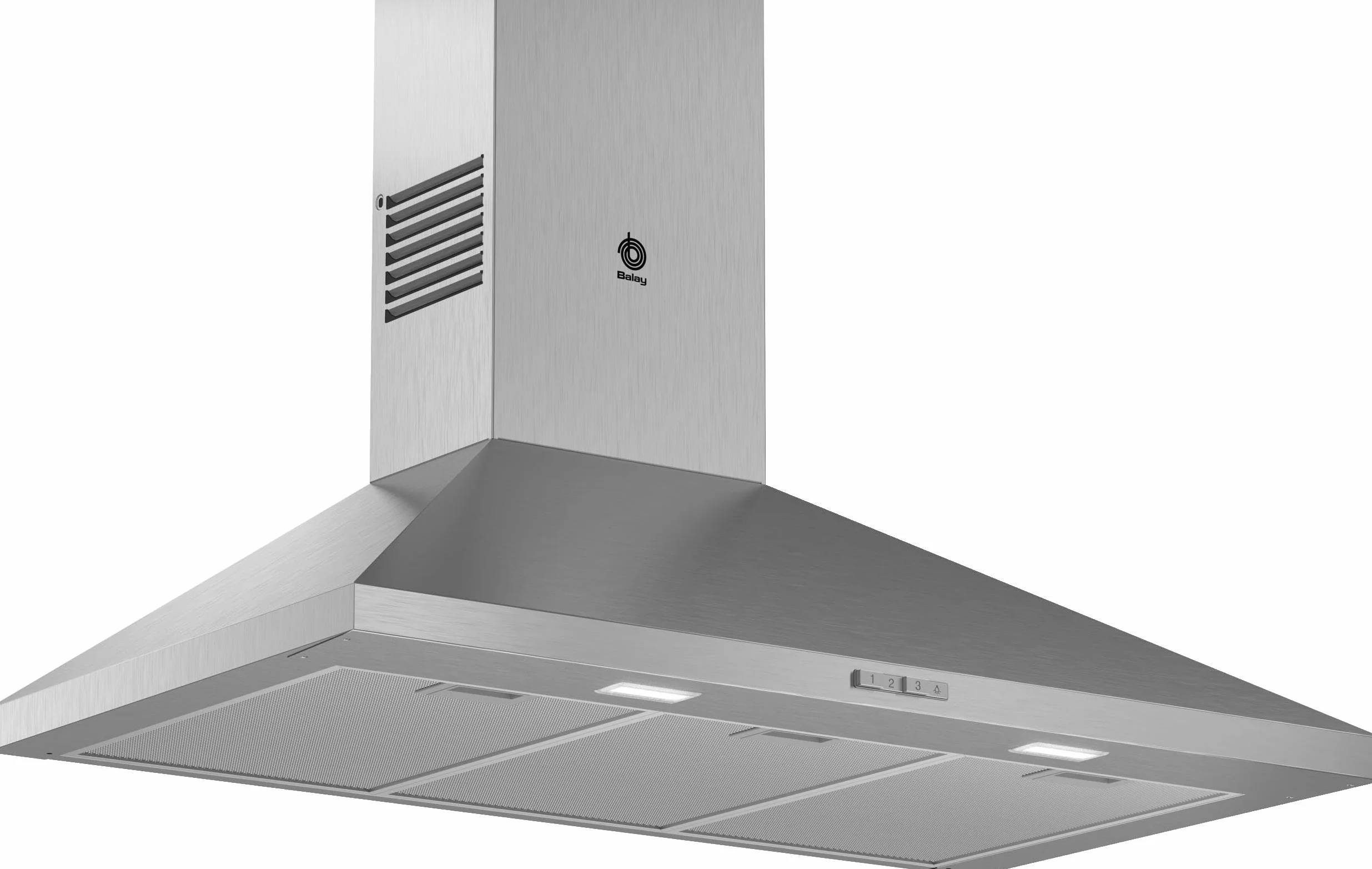 Balay - Campana Exrtactora Decorativa de Pared Piramidal, 90 cm de ancho, 3 potencias de extracción, Instalación en Salida de Humos o Recirculación, Acero Inoxidable, 3BC696MX