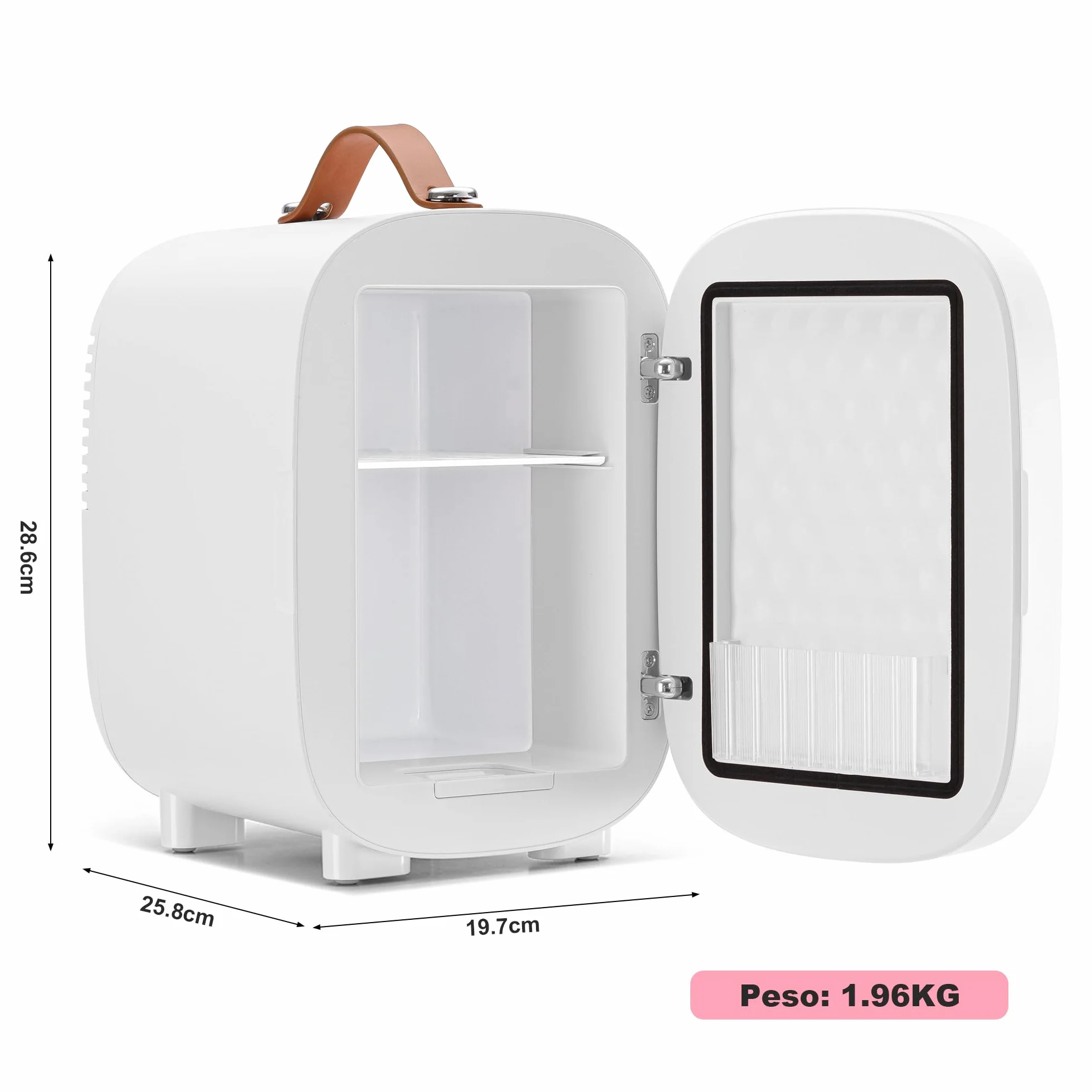 Enventor 4L 6 Latas Nevera Pequeña Blanco, Mini Frigorifico con Enfriador y Calentador, Espejo con Luz LED Regulable, Alimentación Dual, Mini Nevera para Habitacion, Oficina y Coche