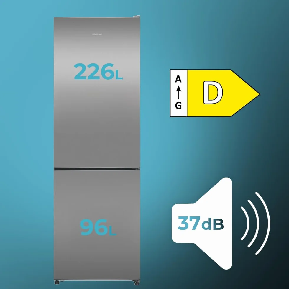 Cecotec Frigorífico Combi 322L Bolero CoolMarket Combi 322i Inox D. 185,5cm de Alto, 59,5cm de Ancho, Tecnología Multi Airflow, HumidityFlex HUB, LED Interior