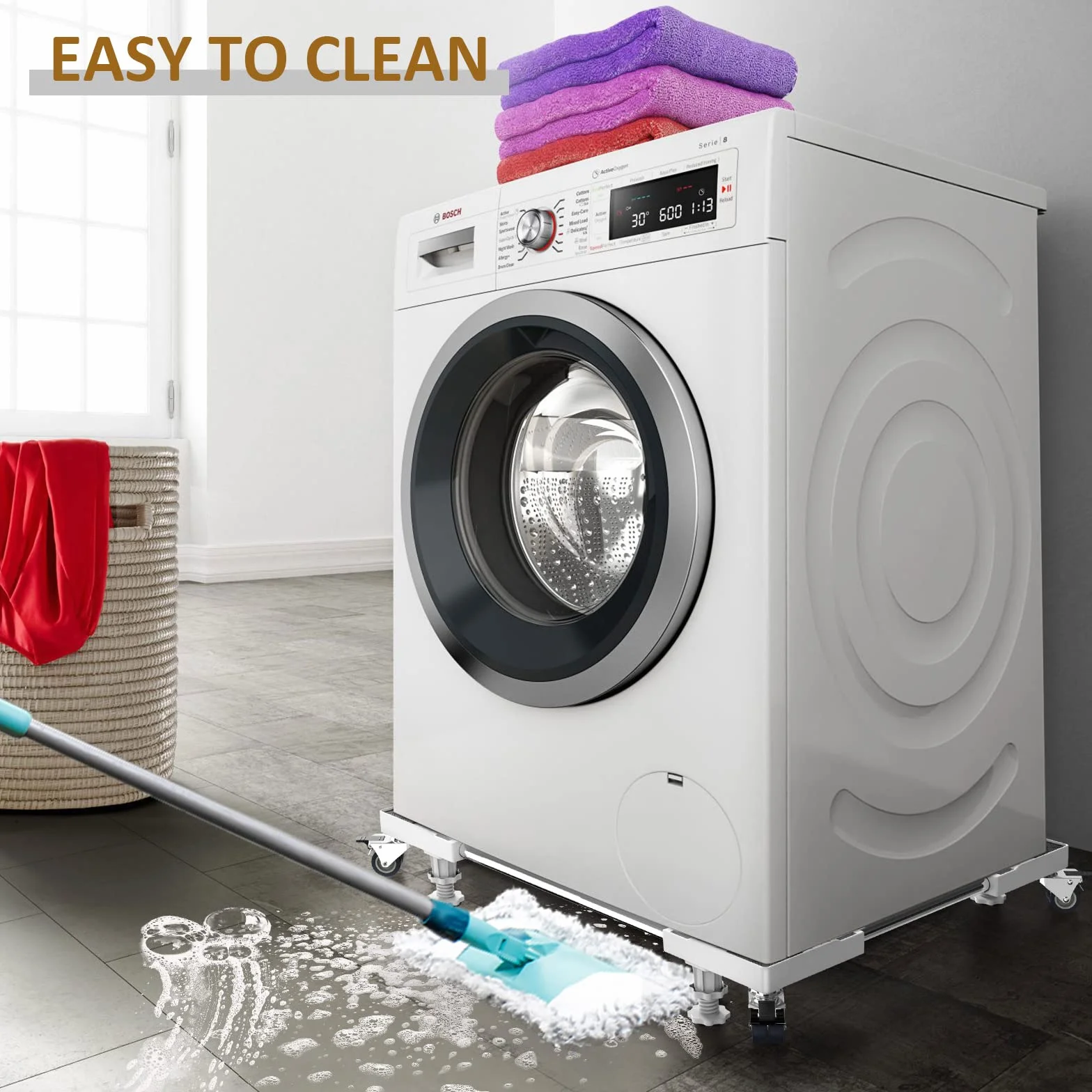 Winzwon Base Lavadora, Ajustable Soporte Lavadora para Nevera Secadora, Movil Electrodomesticos, Largo/Ancho 46,5-68 cm, Altura 11-12 cm(Blanco)