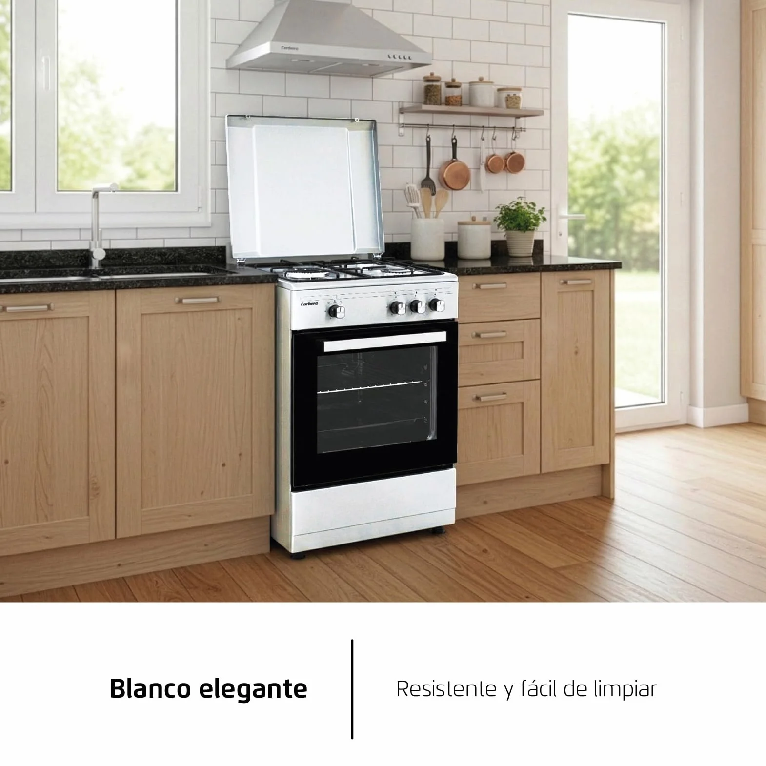 Corberó Cocina Gas Plus CCSF35020BW 3 Fuegos Horno 43 L Doble Puerta Cristal Blanco