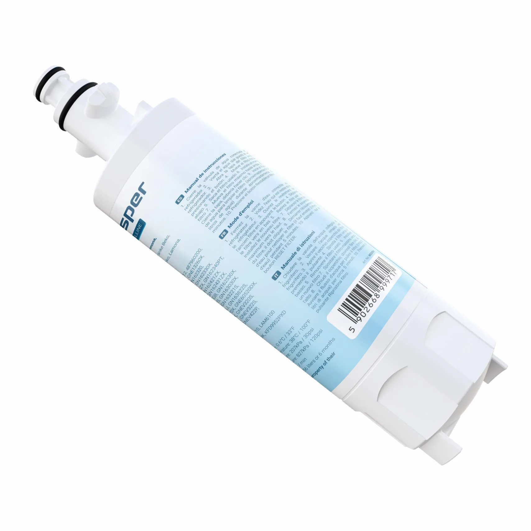 Wessper 3x 4874960100 Cartucho de Filtro de Agua para Nevera/frigorífico - Beko 4874960100, 4394650100, 9256712, SBS4K, GNE; Blomberg IWD1004ET; Grundig 487960000, GSN; Lamona LAM6100, HJA6110