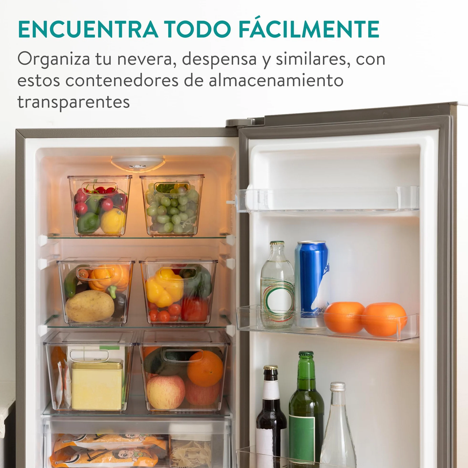 Navaris Cajas Organizadoras para Nevera - Set 6x Caja Transparente con Tapa en Tres Tamaños para Frigorífico Despensa Cajones Baño - Organizador de Cocina