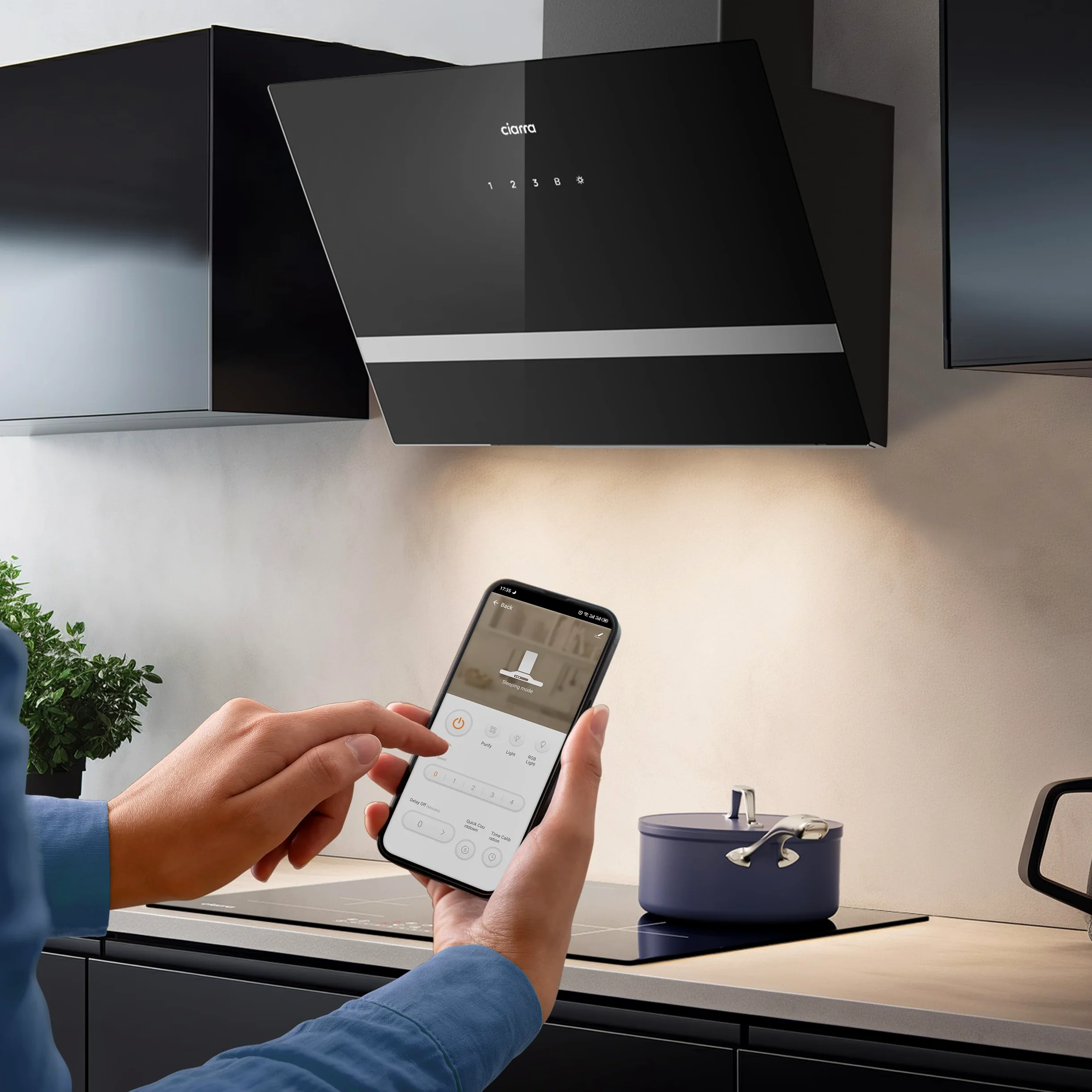 CIARRA CBCB6736H Campana Extractora de Pared 60cm Clase A+++ WIFI | 683m³/h 3 Velocidades Evacuación al Exterior y Recirculación Interna por Filtro de Carbón CBCF003 Luz LED