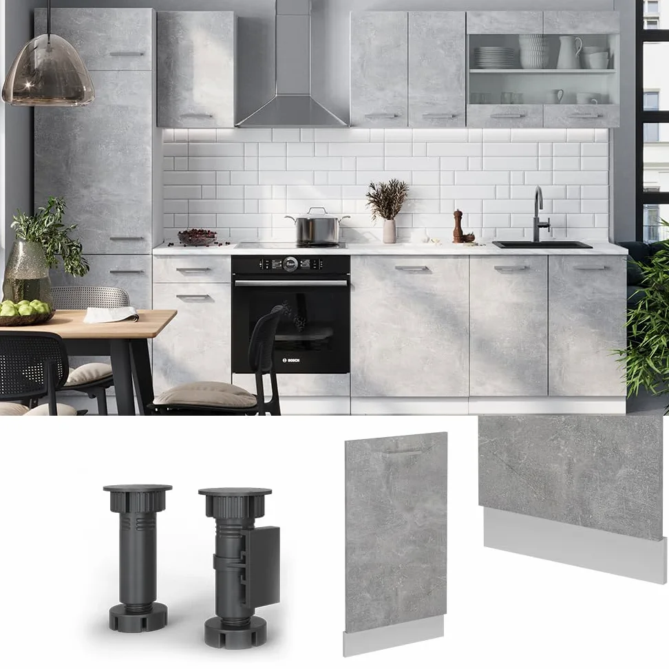 Vicco Panel Frontal R-Line, Hormigón, 45 cm | ET Mármol, para combinación libre dentro de sistemas de cocina modulares