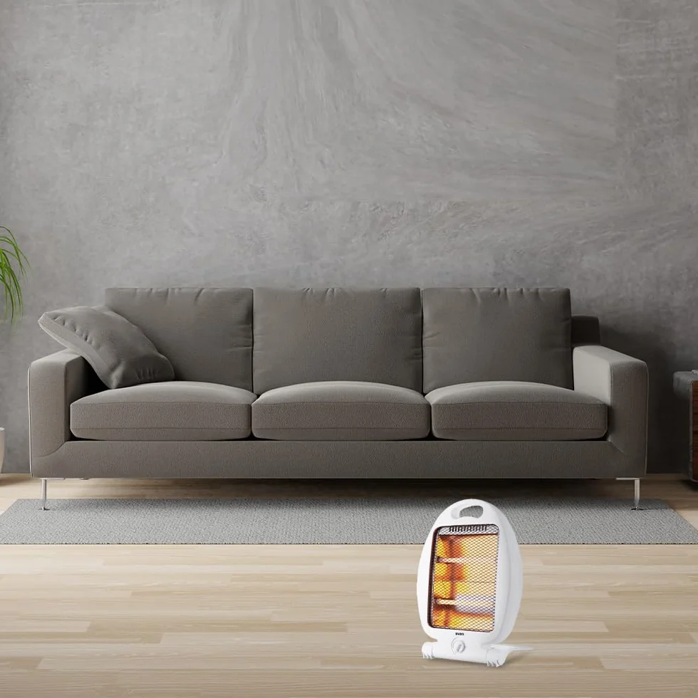 Svan Estufa Eléctrica Bajo Consumo Blanco, 2 Niveles de Potencia, SVCA603EH. 800 W. Termostato Regulable, Calefacción por Tubo halógeno, Soporte con Base
