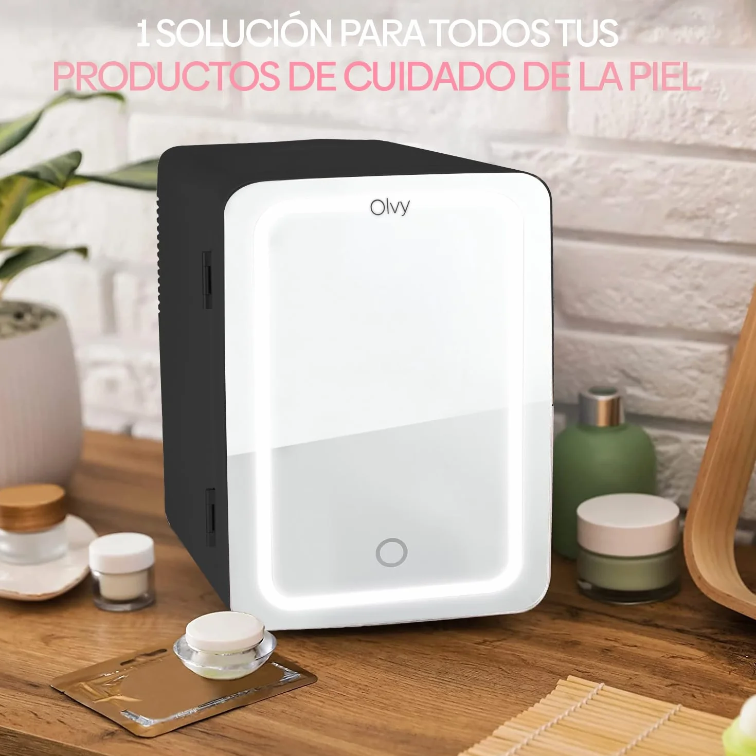 Olvy Mini Nevera Cosmética de 4 Litros, Frigorífico Portátil con Espejo LED, Mini Frigorífico para Cuidado de la Piel, Enfría y Calienta, para Dormitorio, Negro