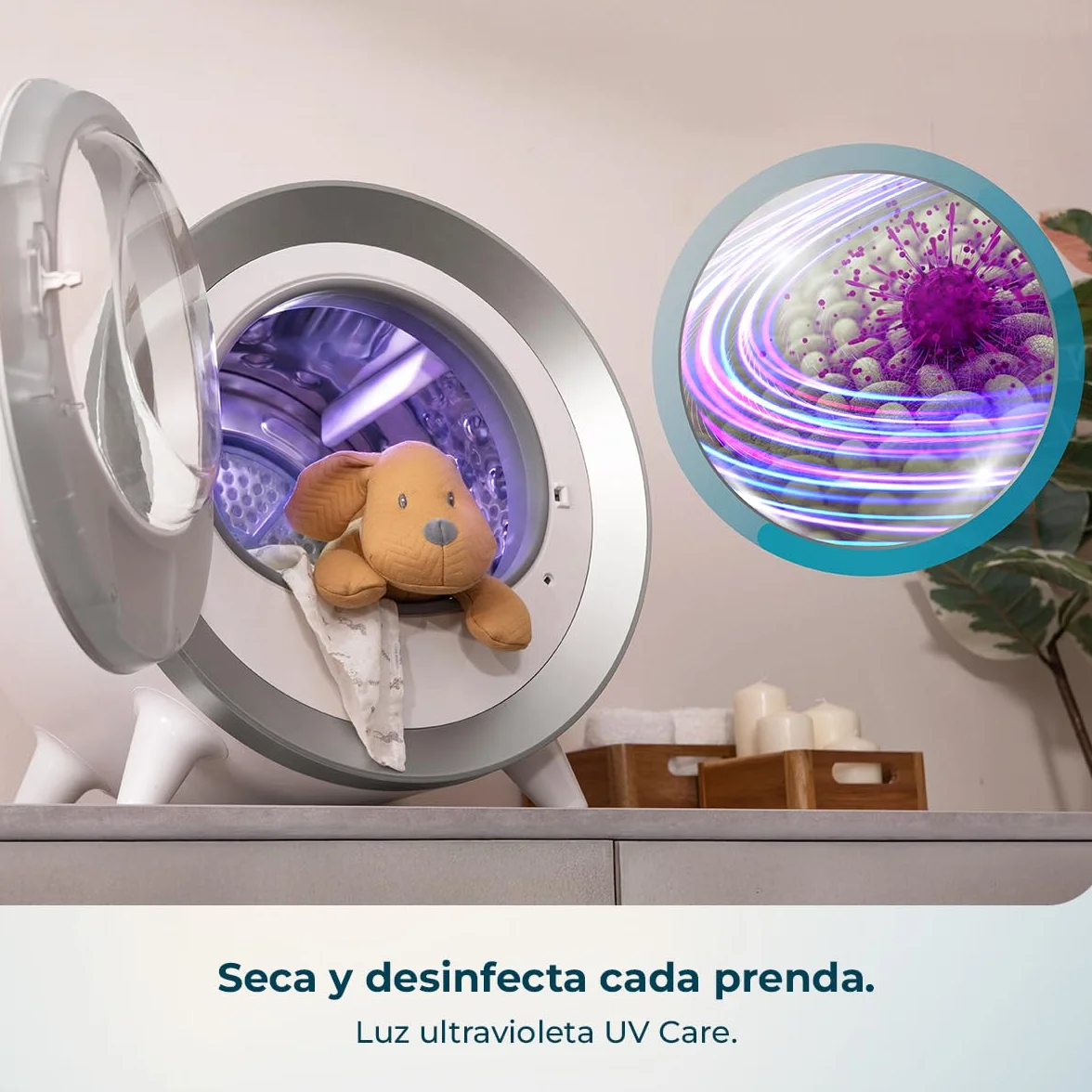Cecotec Secadora Compacta Evacuación 3Kg Bolero DressCode Dry 3500V Gold. 8 Programas, Secado Automático Inteligente, Control Touch, Función UV Care, Tambor Inox, Antiarrugas, Blanco y Oro Cromado