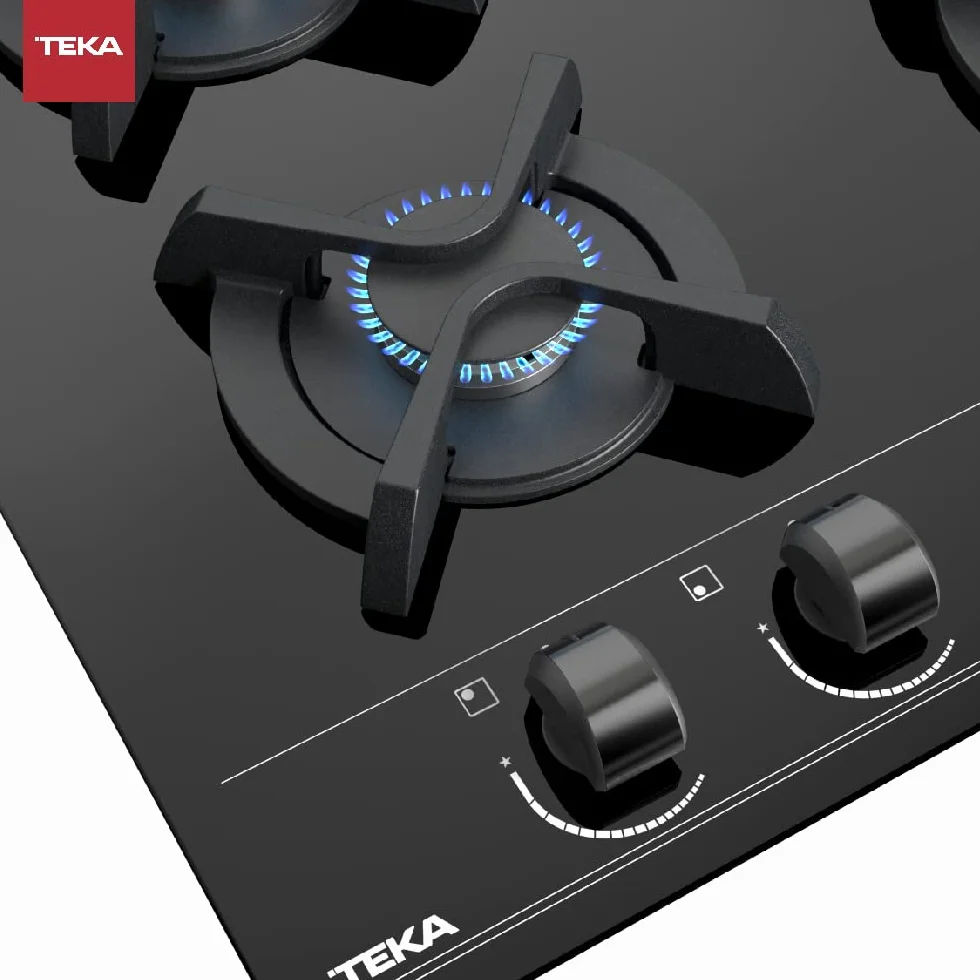 TEKA Placa de Gas 60 cm, 4 Quemadores, Autoencendido y Seguridad Termopar, Parrillas de Fundición, Modelo GBC 64000 KBN