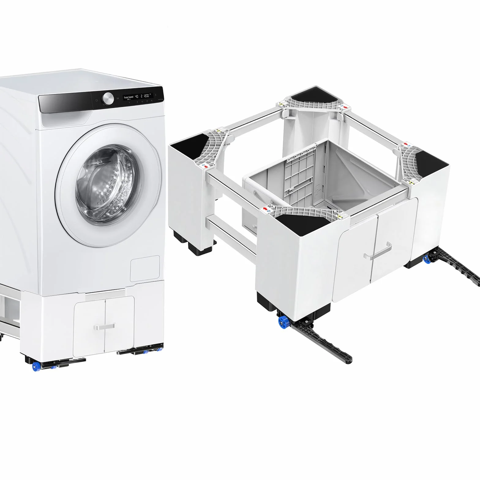 NIUXX Soporte Universal para Lavadora con Cajón y Ruedas, Función Antivibración Ajustable (42-69cm), Soporte Lavadora Secadora con Freno, para Lavadoras y Secadoras, Capacidad de Carga 400 kg