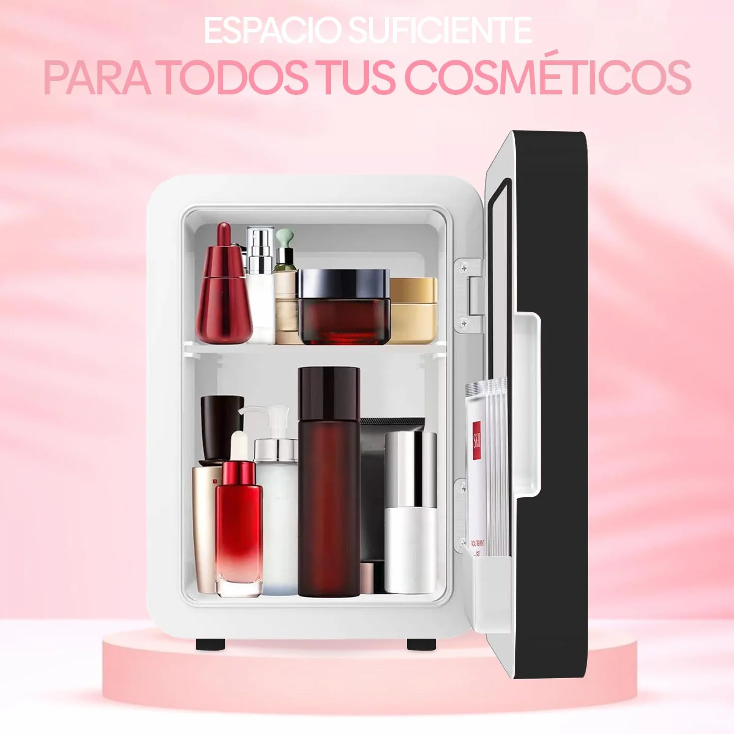 Olvy Mini Nevera Cosmética de 4 Litros, Frigorífico Portátil con Espejo LED, Mini Frigorífico para Cuidado de la Piel, Enfría y Calienta, para Dormitorio, Negro
