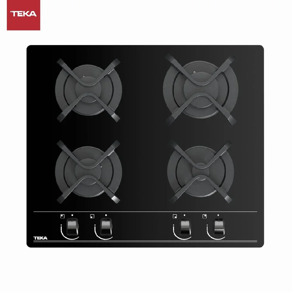 TEKA Placa de Gas 60 cm, 4 Quemadores, Autoencendido y Seguridad Termopar, Parrillas de Fundición, Modelo GBC 64000 KBN