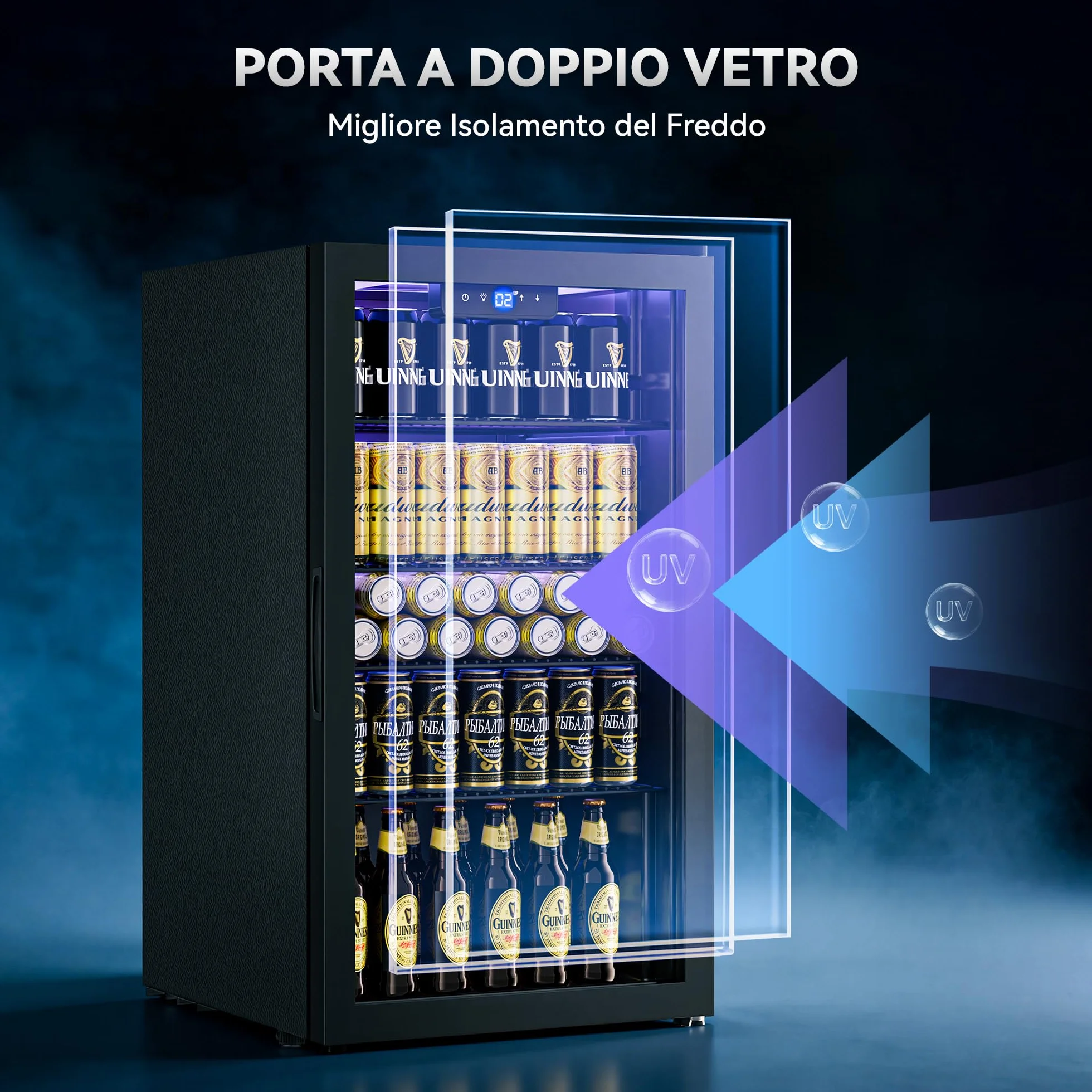 TRIUMPHKEY Frigorífico para Bebidas 86L con Puerta de Cristal, Mini Nevera para Bebidas con 4 Estantes Ajustables, Capacidad para 130 Latas, Ideal para Cerveza, Refrescos, Hogar, Bar y Oficina