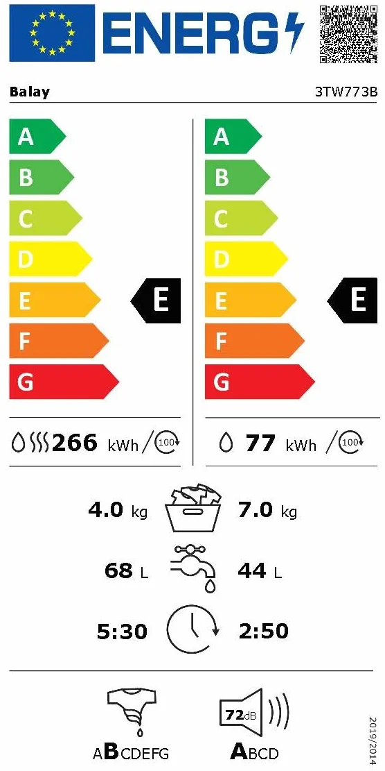 Balay - Lavadora-secadora, 7/4 kg, 1200 rpm, Función fin diferido hasta 24h, Blanco, 3TW773B