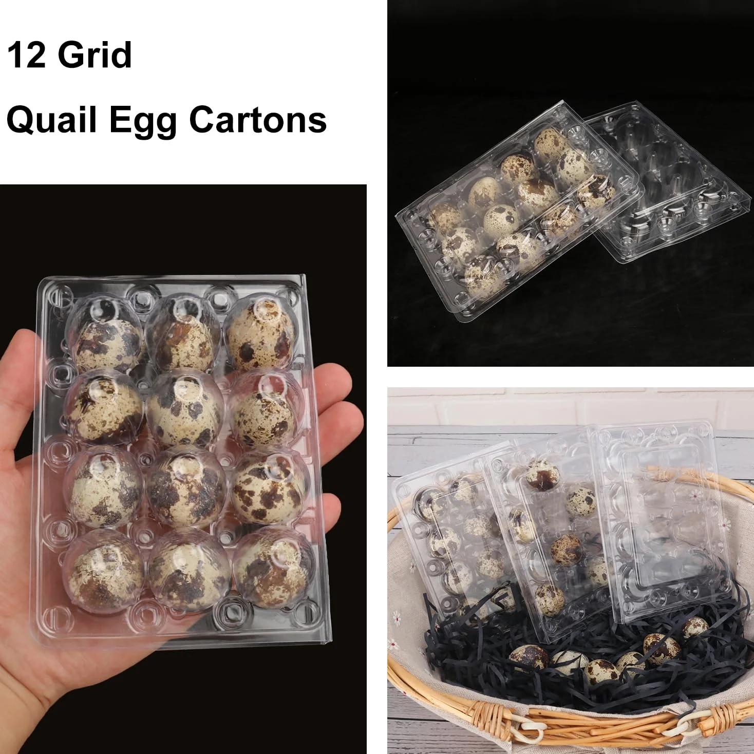 Paquete de 200 cajas de huevos de codorniz, bandejas de plástico transparente para huevos de codorniz, con capacidad para hasta 12 huevos de codorniz de forma segura, tus mejores soportes