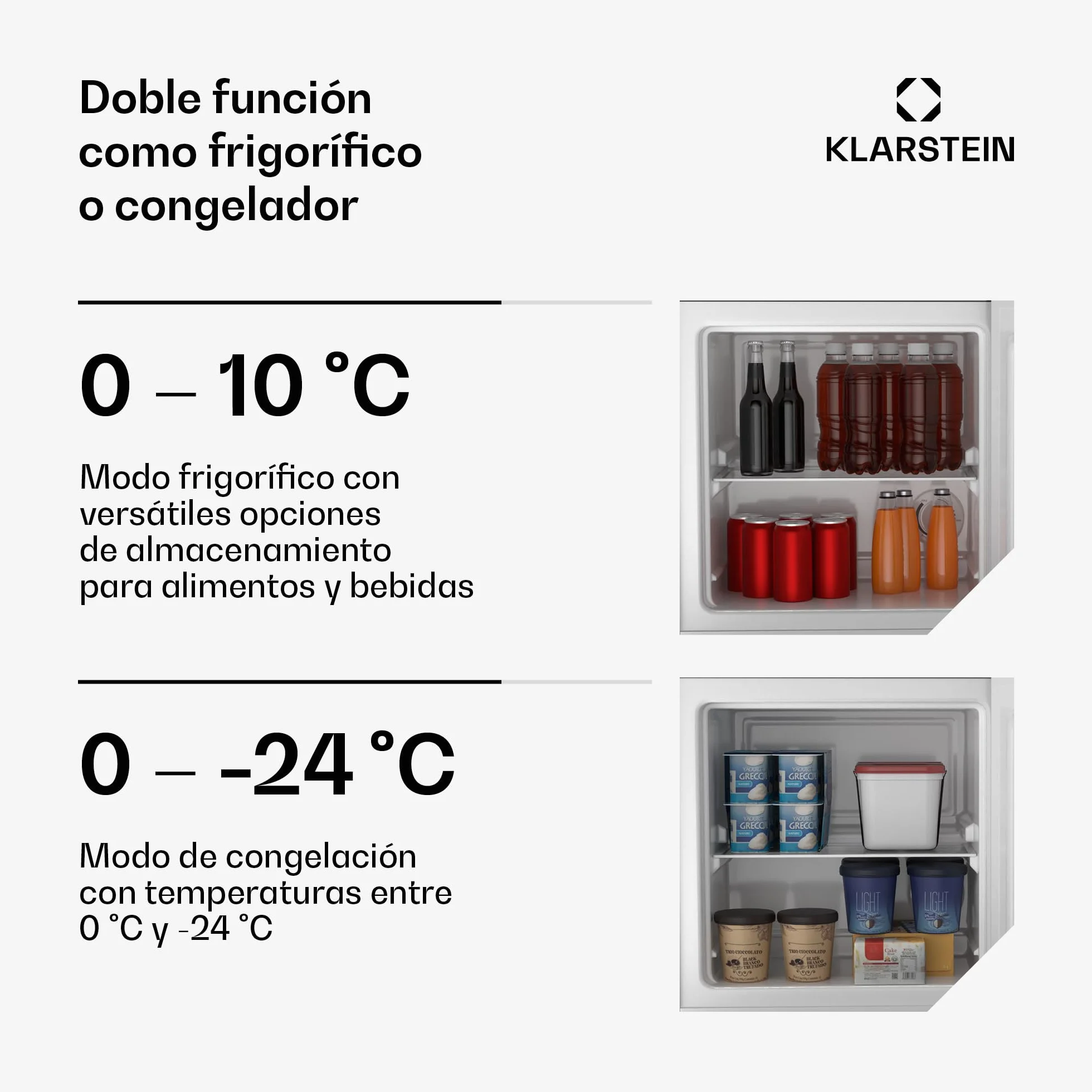 KLARSTEIN Irene Mini Nevera, 31L Nevera/Congelador Compacto Con Temperatura Ajustable -24°C A 10°C, Eficiente Energéticamente, Silencioso 38 Db Para Dormitorios & Espacios Pequeños