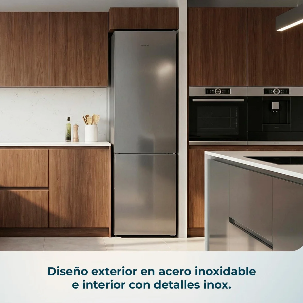 Cecotec Frigorífico Combi 356L Total NoFrost Bolero CoolMarket Combi 356i Inox D. Alto 200cm, Ancho 59,5cm, Fast Freezing, FreshnessFlex HUB, HumidityFlex HUB, Luz LED y Display Interior