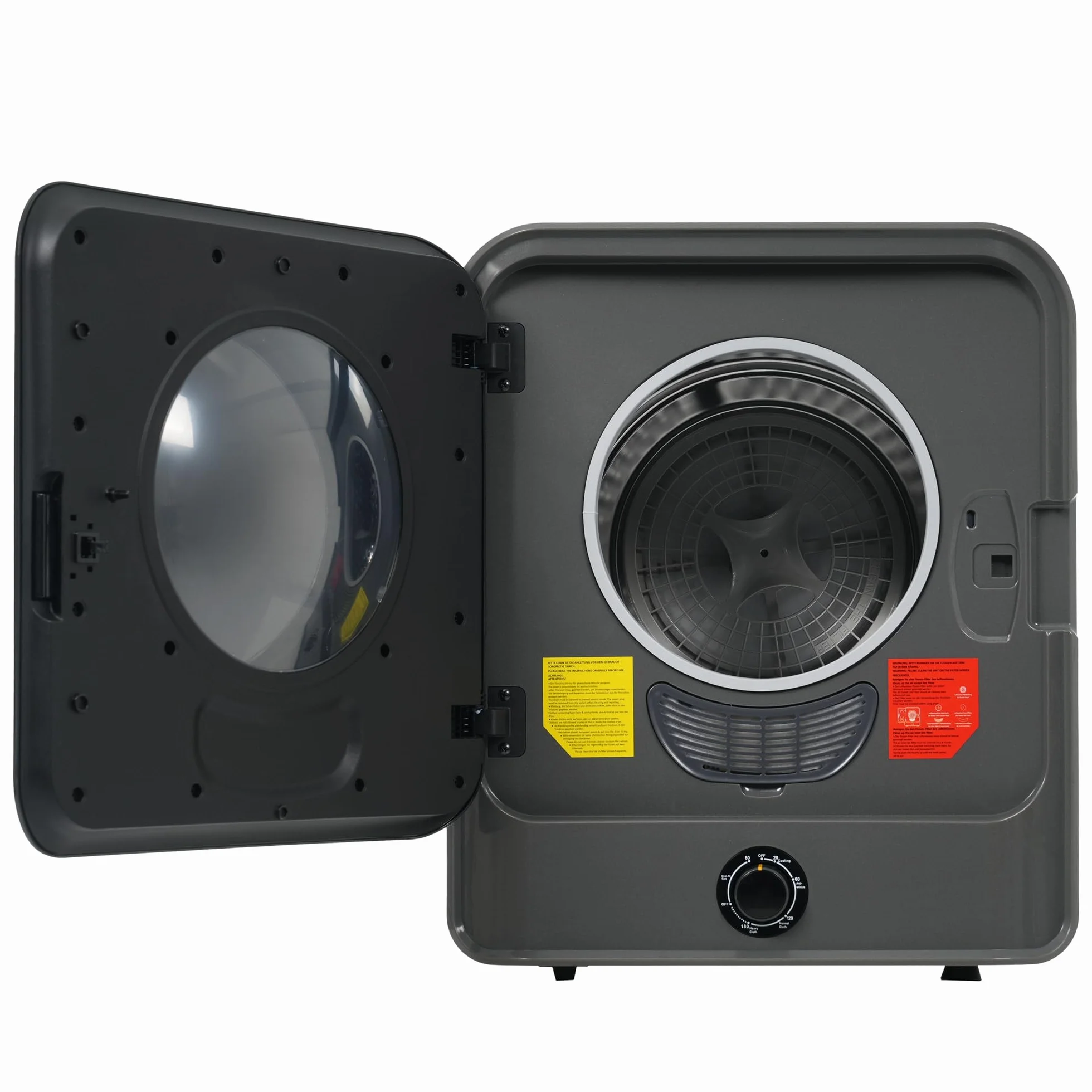 Secadora de Evacuación 4,5 kg con 5 Programas, Carga Frontal Secadora de Ropa 830 W, Montable en la Pared Secadora de Ropa con Tambor Inox, para Piso, Casa, Mobil Home, 60x50x44 cm (Gris)