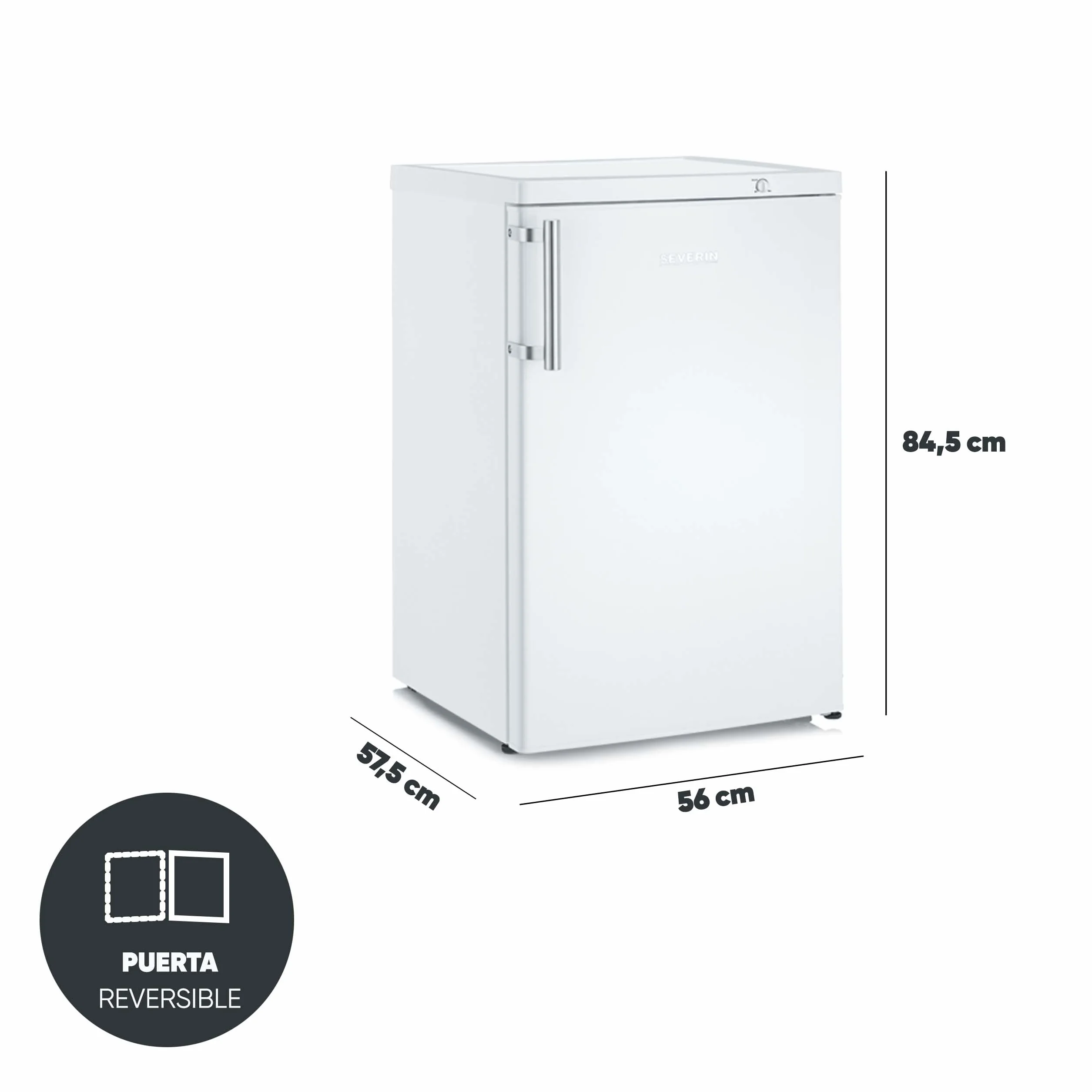 SEVERIN Congelador pequeño vertical, 85 l, mini congelador de 4*, 3 cajones, bisagra de puerta reversible, enfría de -14 a -30°C, silencioso, 38 dB, blanco, GS 8865 [CEE C]