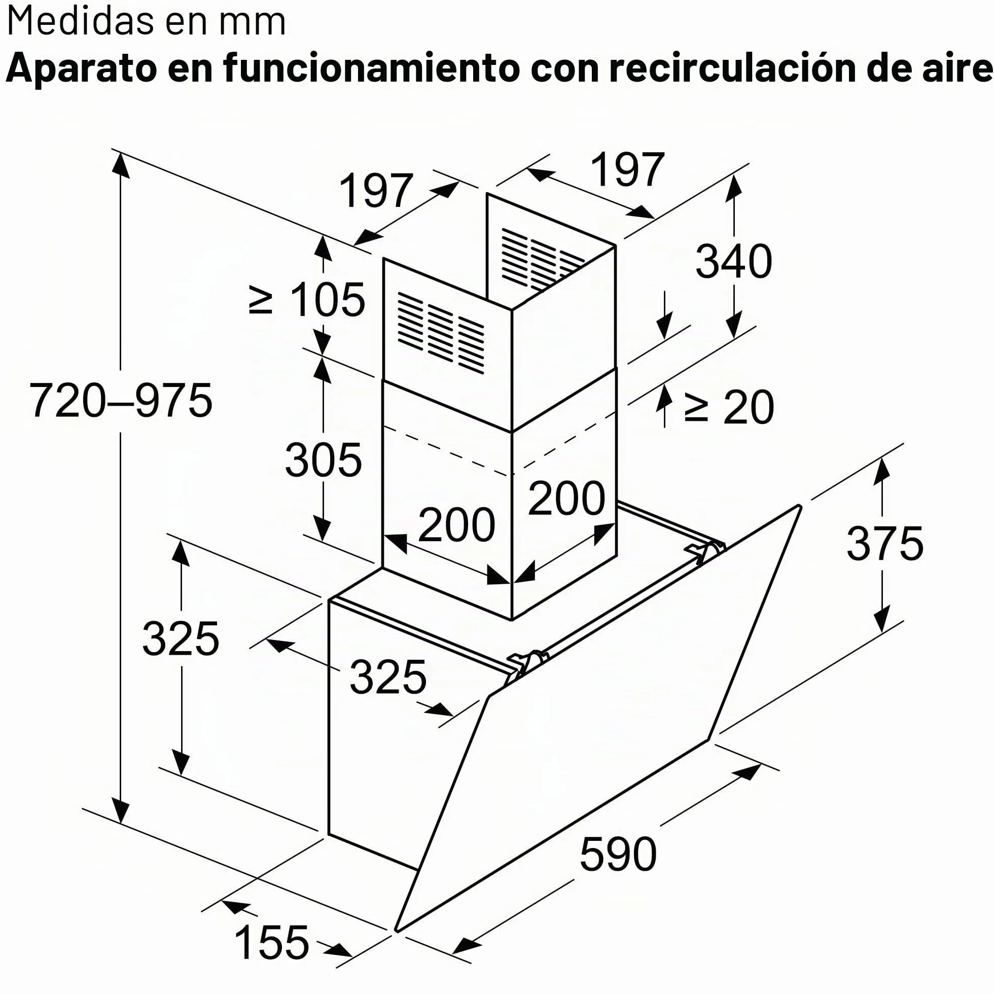 Bosch DWK65DK60 Serie 2 - Pantalla de 60 cm de ancho, recirculación o escape, motor silencioso, Touch Select Basic, saturación de filtro, interior fácil de limpiar, filtro de grasa metálica
