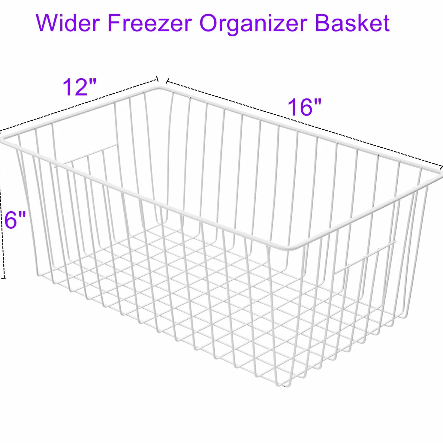 Contenedor organizador de congelador de 16 pulgadas de largo x 12 pulgadas de ancho x 6 pulgadas de alto, contenedores de almacenamiento de alambre de metal para refrigerador con asas para cocina,