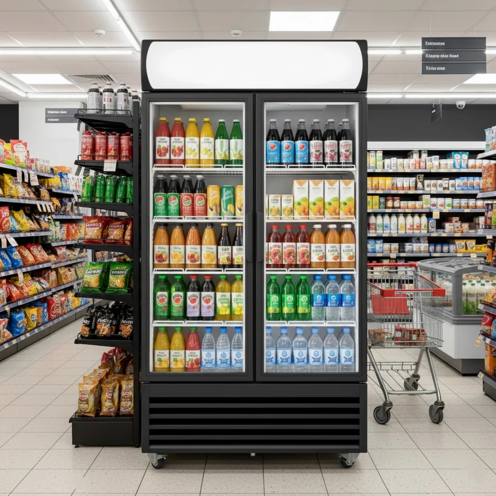 Genérico Armario para bebidas - 568 L - 2 Puertas Acristaladas - Interior Blanco - Refrigeración Positiva +1°C/+10°C - LED - 8 Estantes Regulables - Dimensiones LPH: 880 x 610 x 1973 mm
