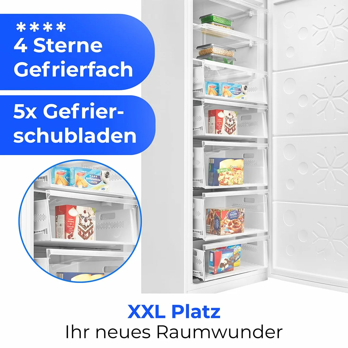 Congelador Bomann® NoFrost - 70 cm de ancho - 2 en 1 - convertible a refrigerador - 186 cm de alto - Clase energética D - Congelador - 5 cajones y 2 compartimentos - - Capacidad de 380 L - GSVS 7365