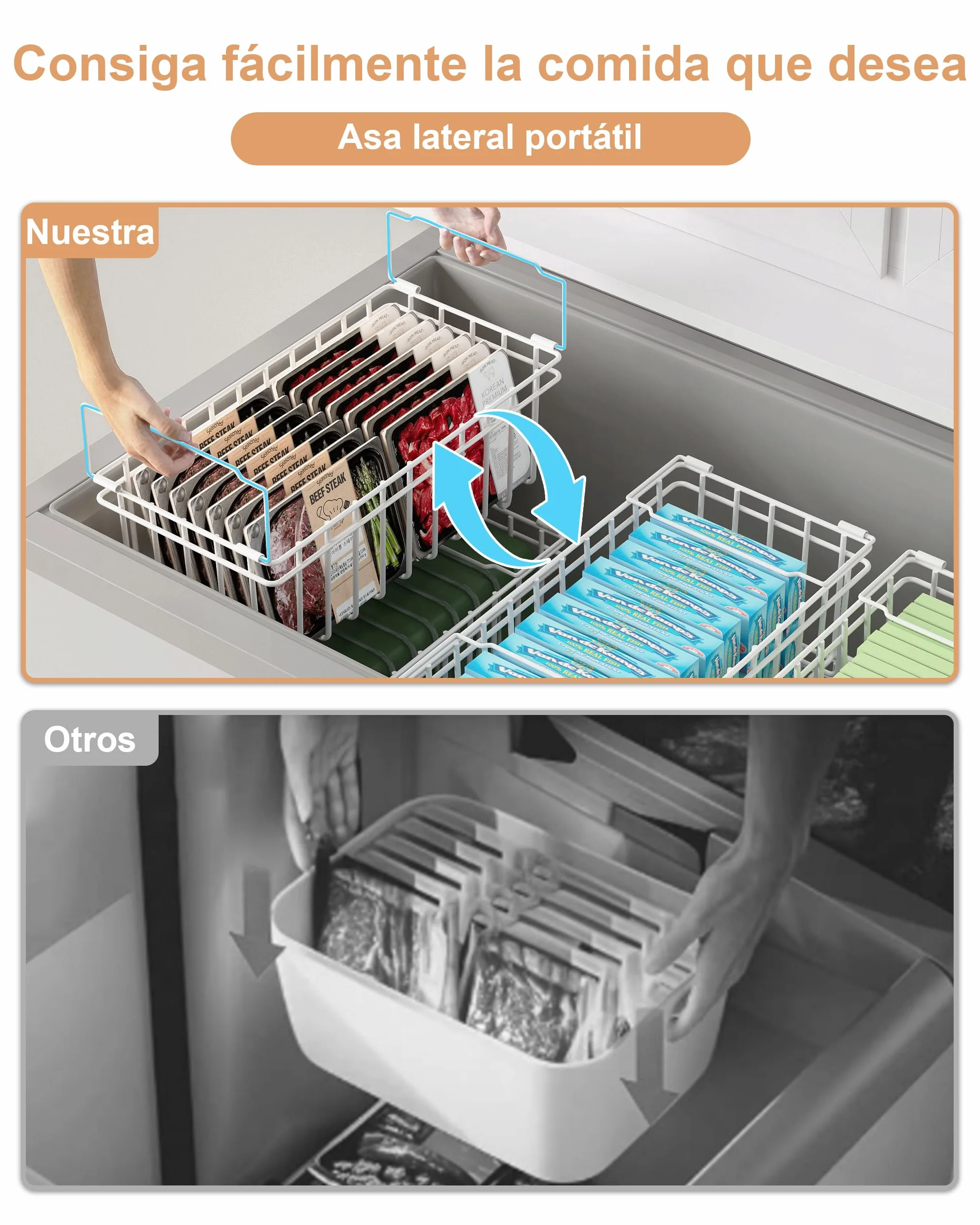 UMDONX Cesta para Congelador de 4 piezas blanco - Cestas apilables para congelador con asa, fácil acceso, para congelador de 198L, organizar ingredientes congelados (37x18x15cm)