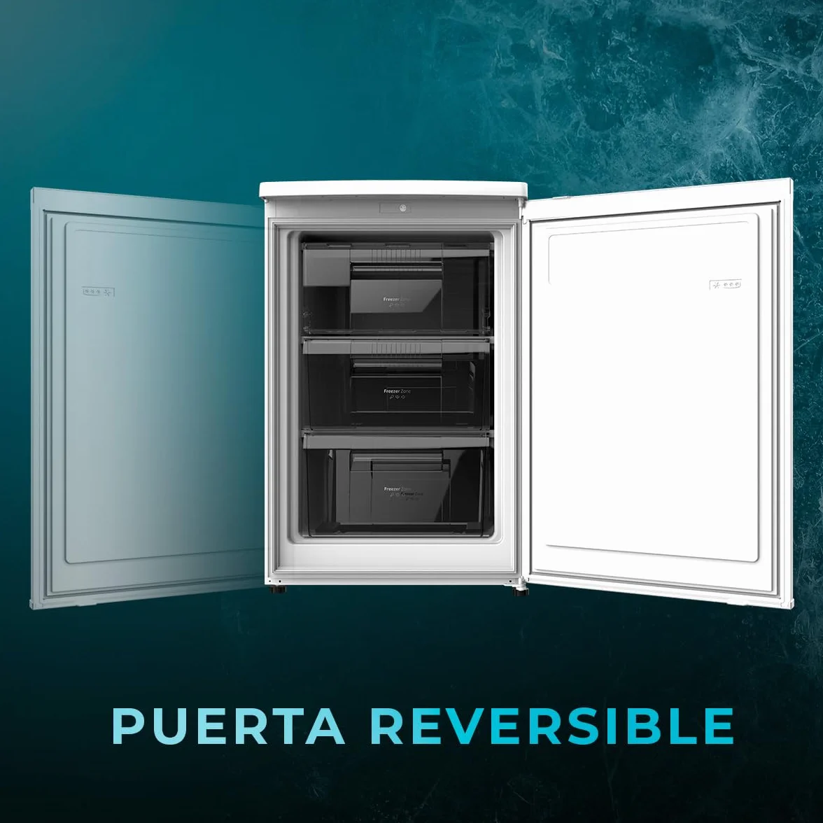 Cecotec Congelador Vertical Mini Bolero CoolMarket TF 90 White. 90 Litros, Altura 84,5 cm, Ahorro Energético, Puerta Reversible, 2 Cajones y 1 Bandeja, Blanco