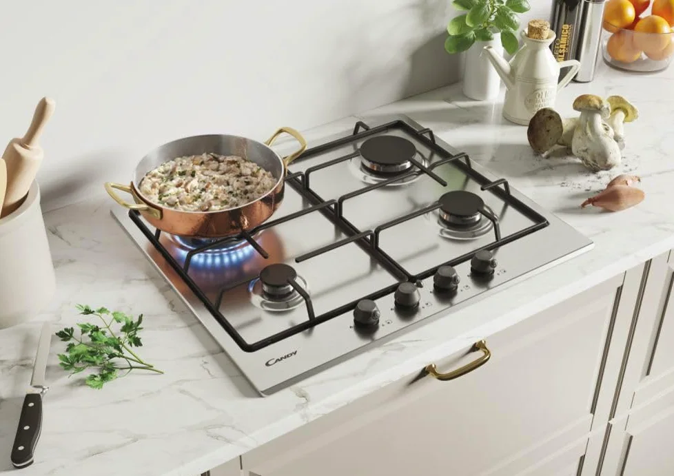 Cocina de gas, nº 4 fuegos, ancho 60 cm, color inoxidable