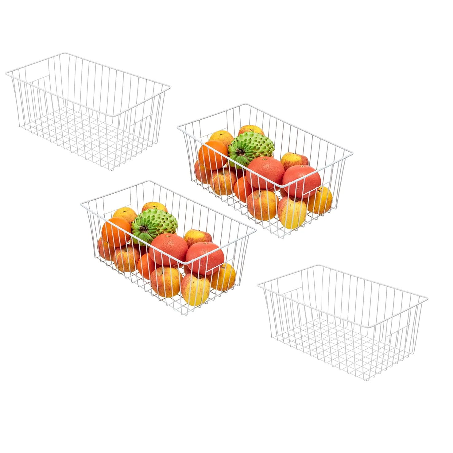Contenedor organizador de congelador de 16 pulgadas de largo x 12 pulgadas de ancho x 6 pulgadas de alto, contenedores de almacenamiento de alambre de metal para refrigerador con asas para cocina,