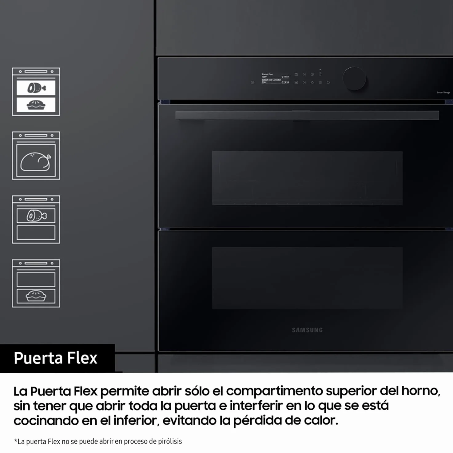 Samsung NV7B5750TDK, Horno Pirolítico 76L Dual Cook Negro [Clase de eficiencia energética A+]