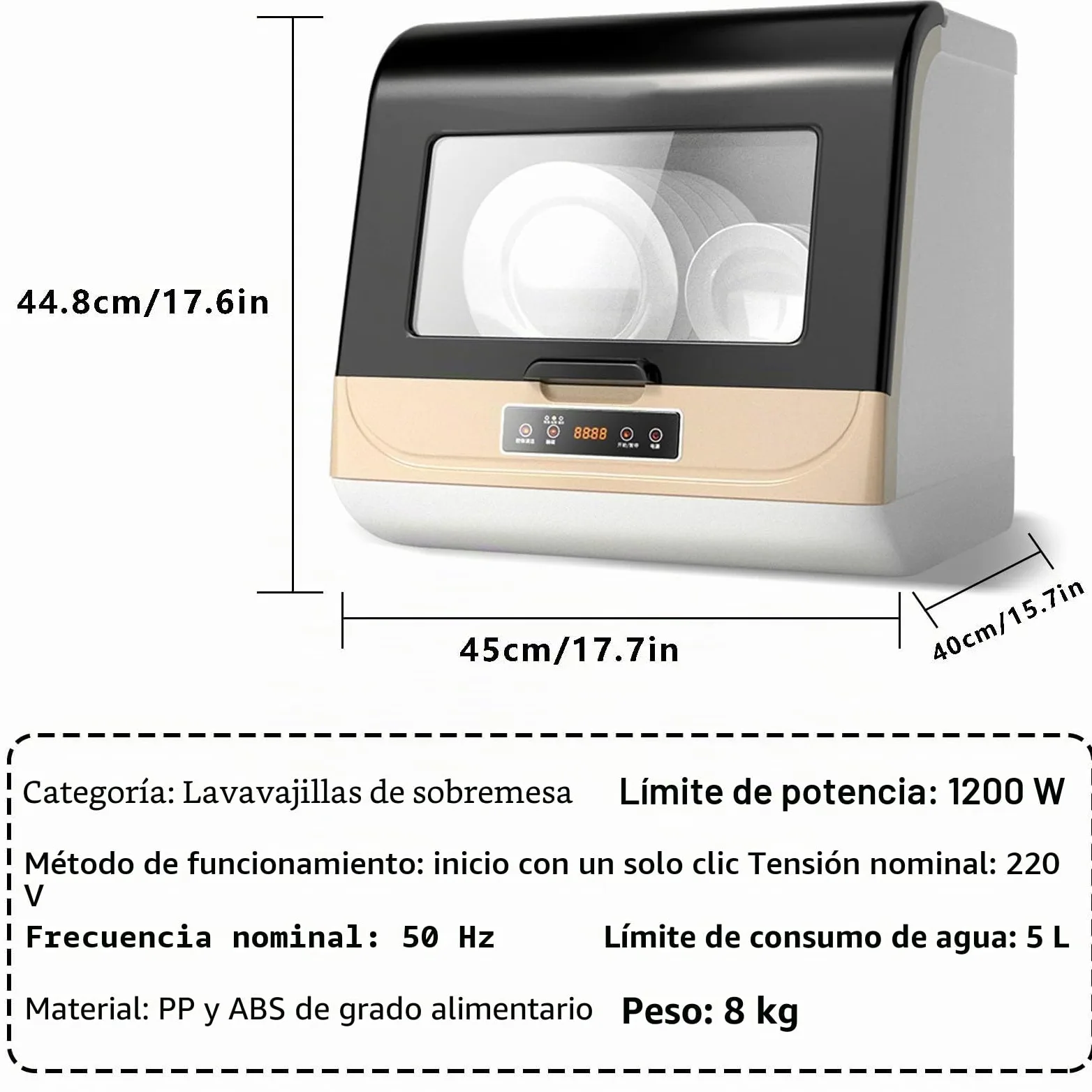Inteligente automático Mini lavavajillas doméstico,Lavavajillas de encimera,Pantalla LED,3 Programas,Desinfección 360 ° Limpieza,Cuidado de Bebés y lavado de Fruta