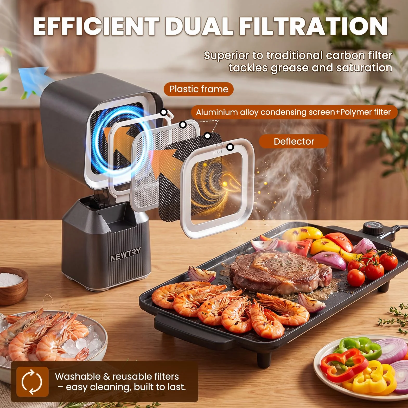 NEWTRY Campana extractora portátil, Mini Campana Sobremesa Portable con 2 filtros, Ideale per cucinare in casa e in campeggio, per grigliate e fondute