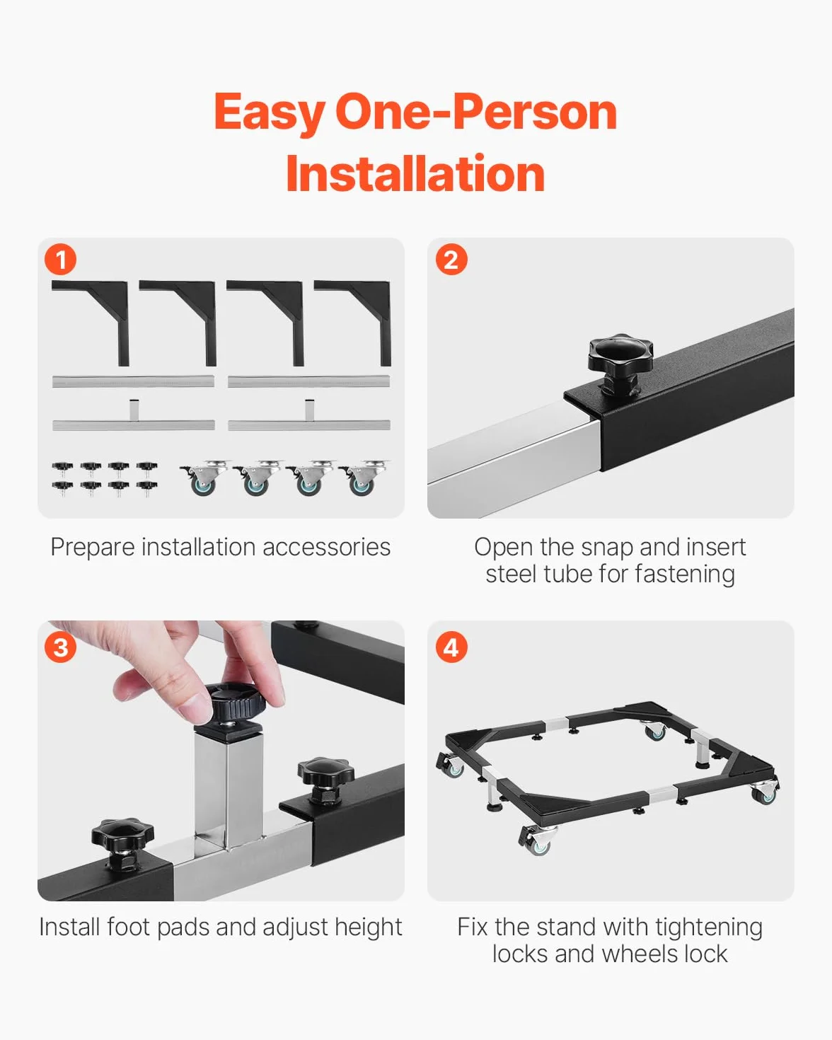 VEVOR Base Móvil para Muebles 930 x 810 x 100 mm con 8 Ruedas Gemelas con Bloqueo y 4 Frenos, Capacidad de Carga de 544 kg, Plataforma Rodante Ajustable de 584,2-929,64 mm para Lavadora, Frigorífico